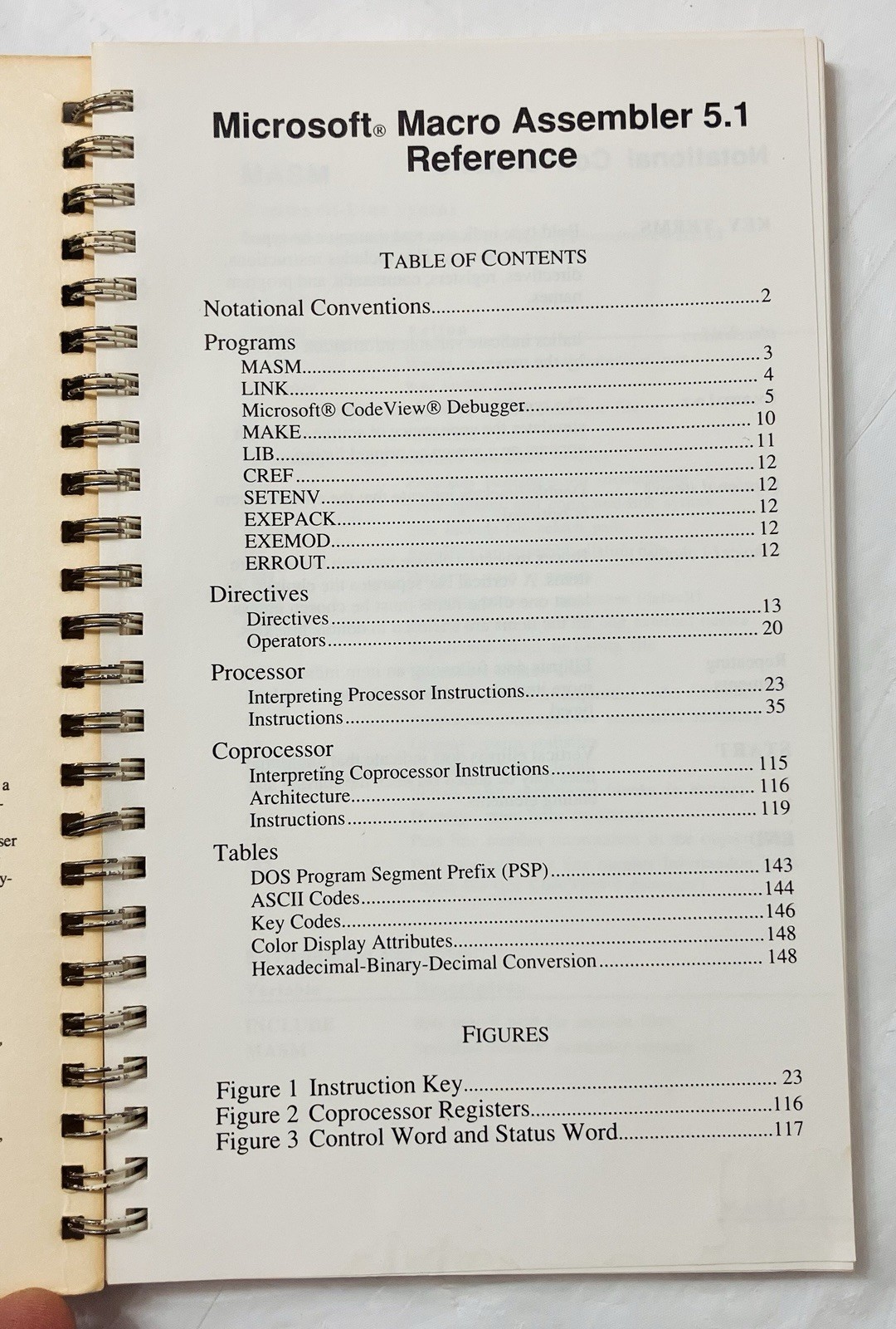 Microsoft Macro Assembler 5.1 Reference Manual Spiral Softcover 1987 Part 04696