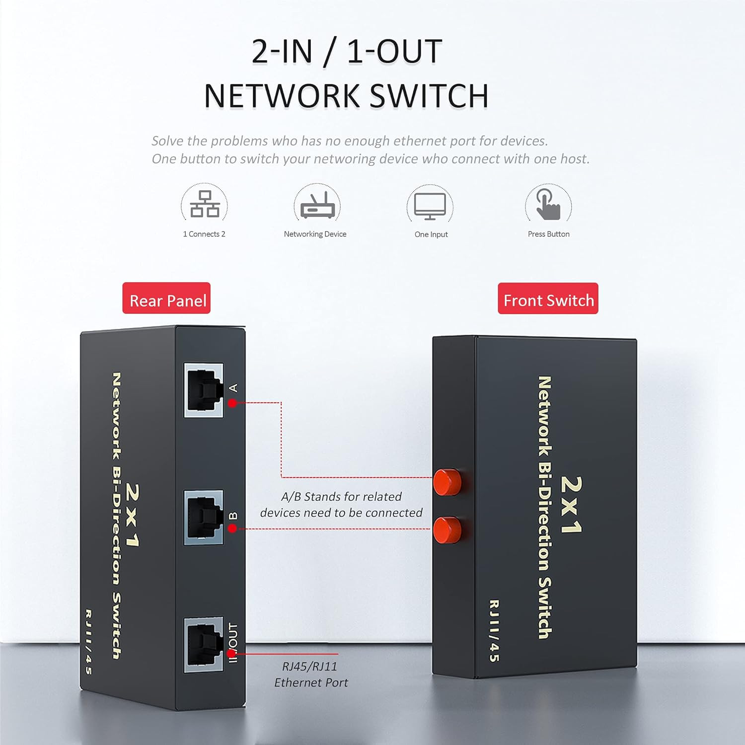 RJ45 Network Switch Selector 2X1 Ethernet RJ45 Network Switch Splitter Selector