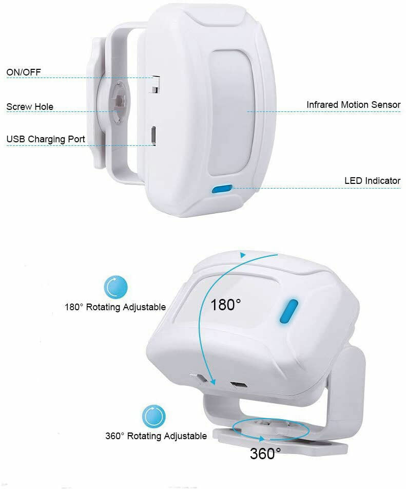 PIR Motion Sensor Alarm Workplace Back Passerby Detector Mute Flashing Reminder