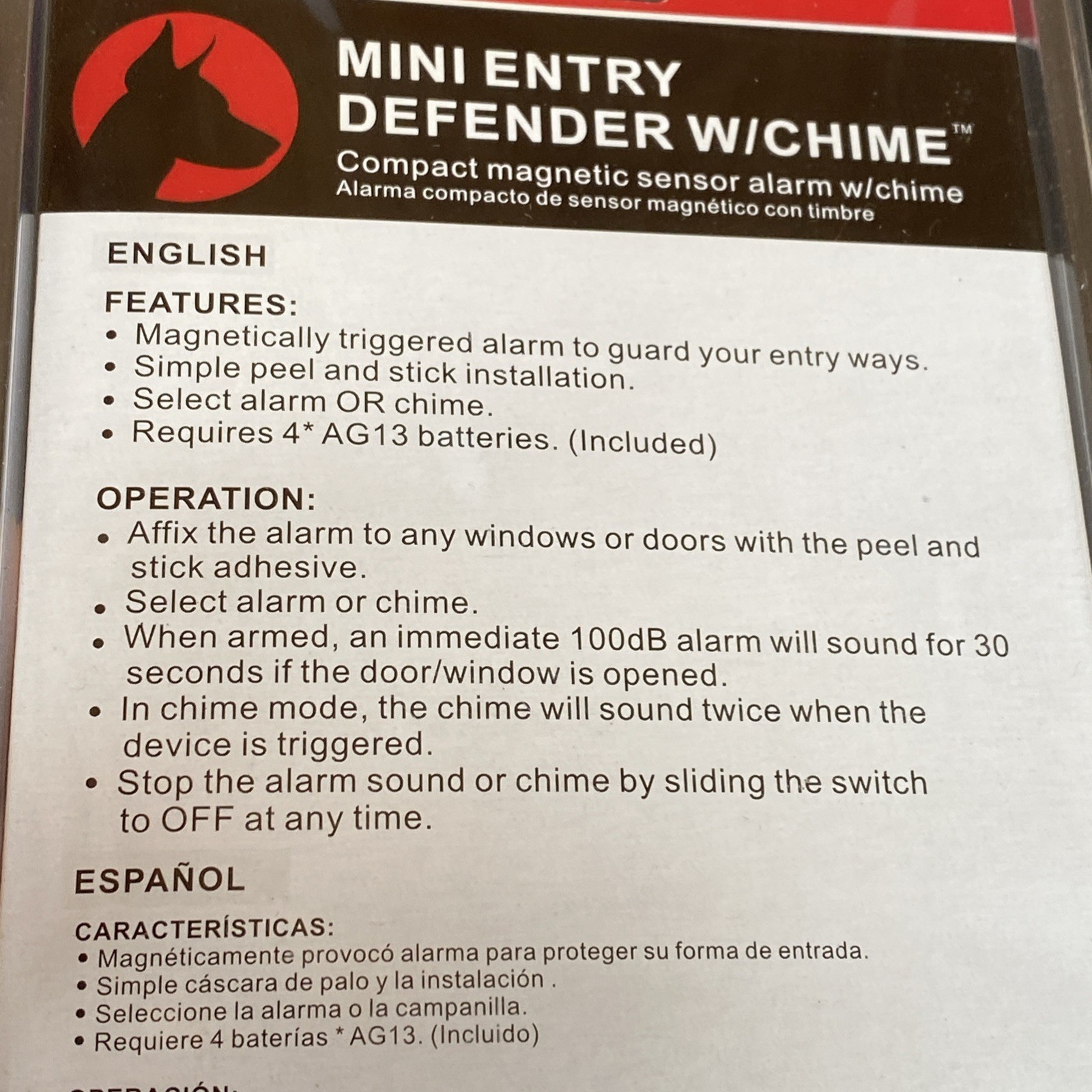 Doberman Security Mini Entry Defender 100db Chime Model SE-0129 LOUD WINDOW DOOR