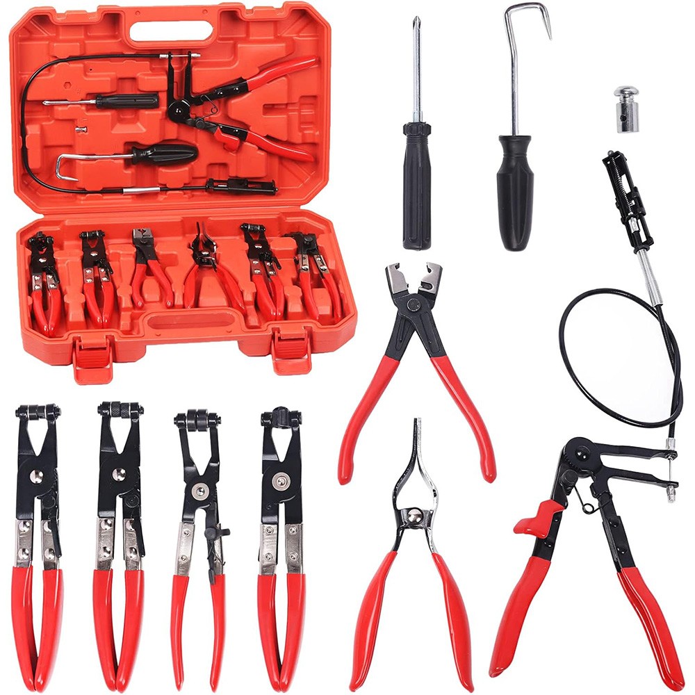 9PCS Hose Clamp Pliers Long Reach Hose Clamp Tool Remover Flat with Band Pliers