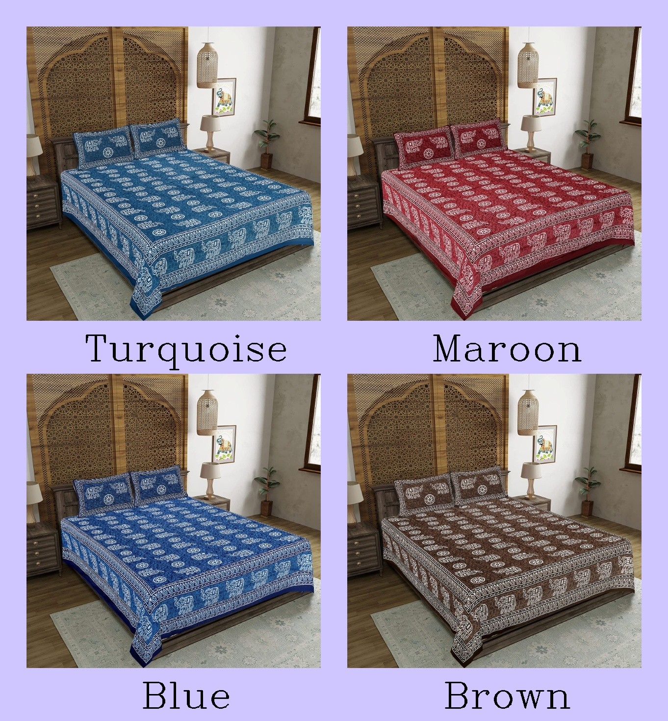 Indian Mandala Cotton Hathi Chakri Diesign Bedsheet With 2 Pillow Cover