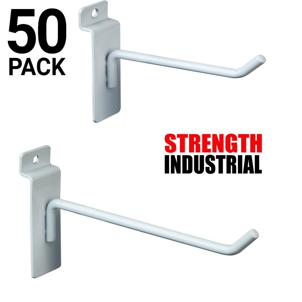 Only Hangers 50 New Slatwall Metal Hook Bundle 4" & 6" -25 Each- White