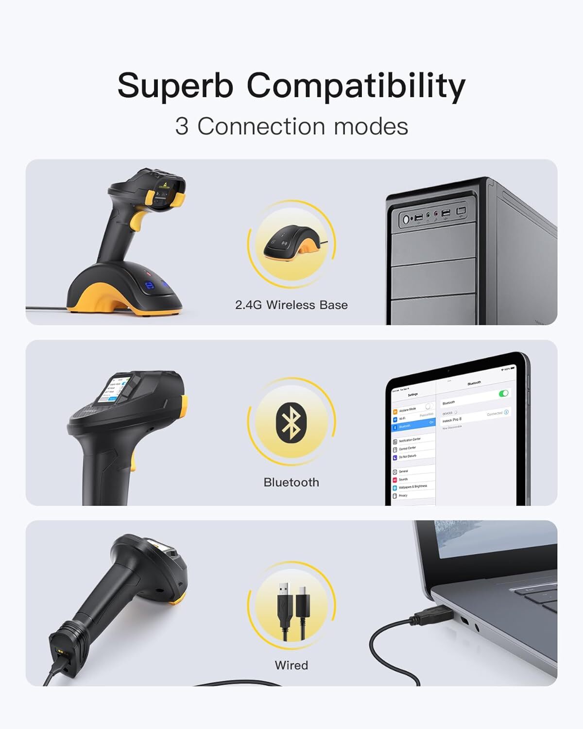 Inateck Bluetooth Barcode Scanner, 2D 1D Wireless Handheld Scanner QR Code