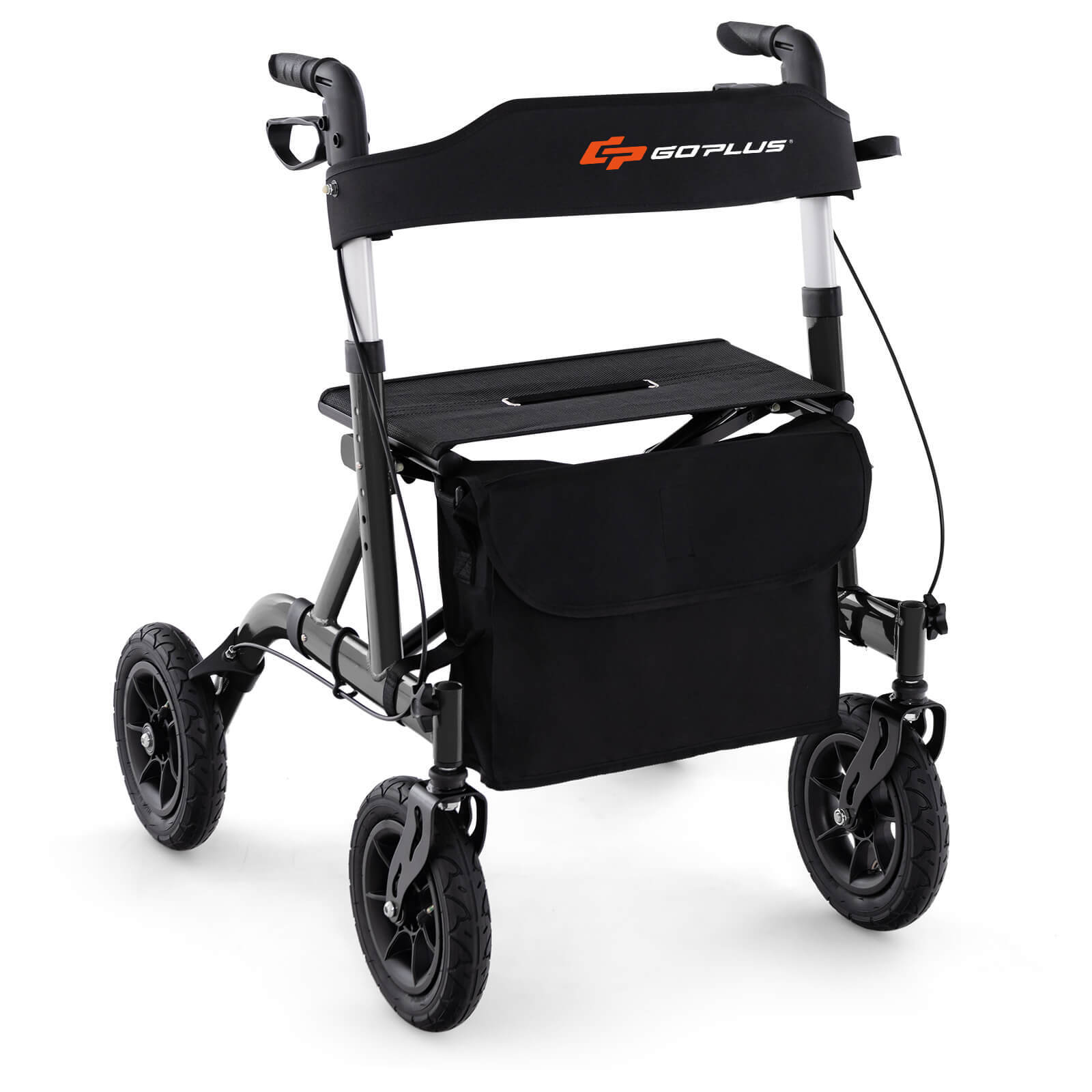 Foldable Height Adjustable Rollator Walker w/ Seat, Storage Bag for Seniors