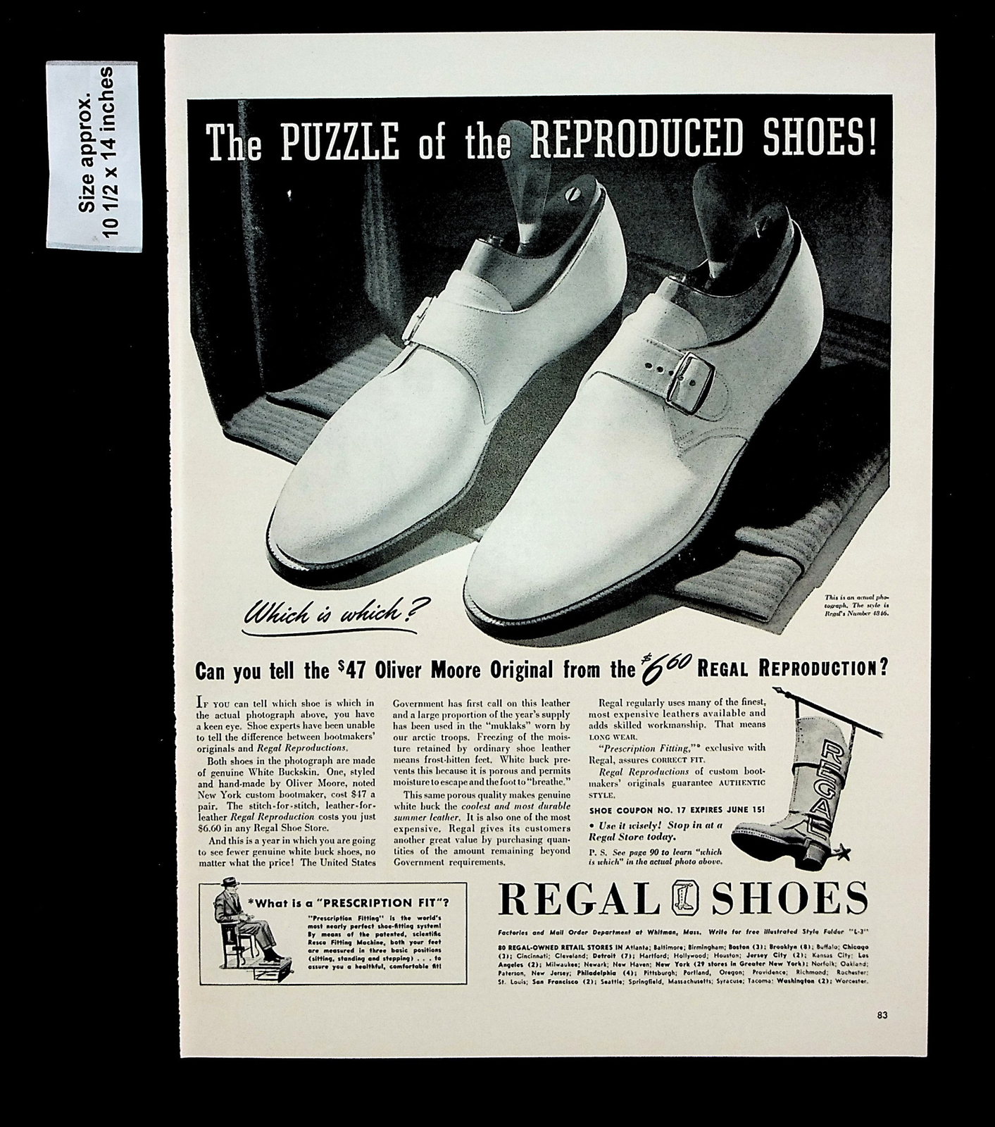 1943 Regal Shoes Reproduced Men Fashion Clothing Vintage Print Ad 33105