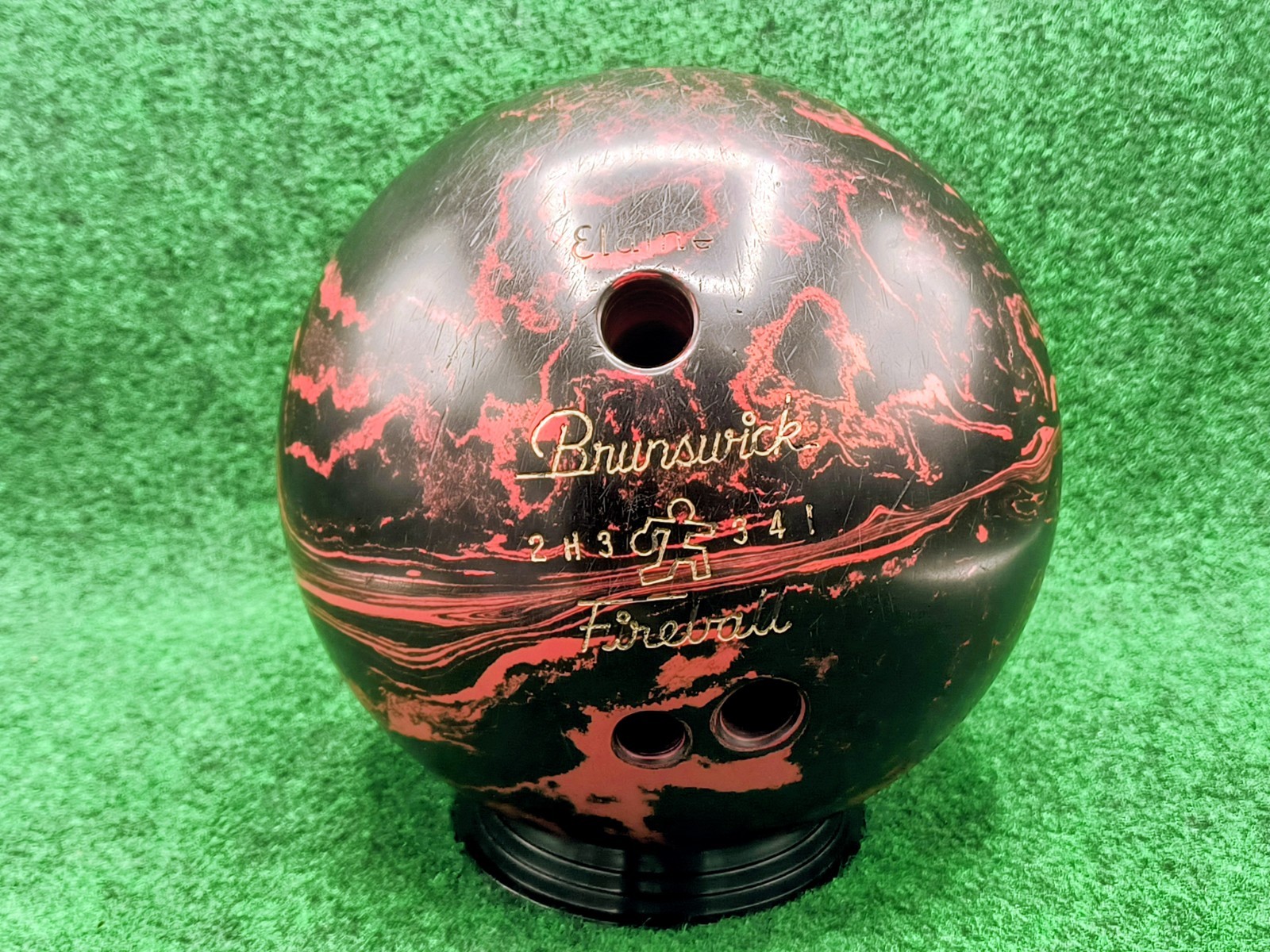 Vintage Used Bowling Ball 14 Lb Brunswick FIREBALL Red Black Swirl 1st Drill EUC