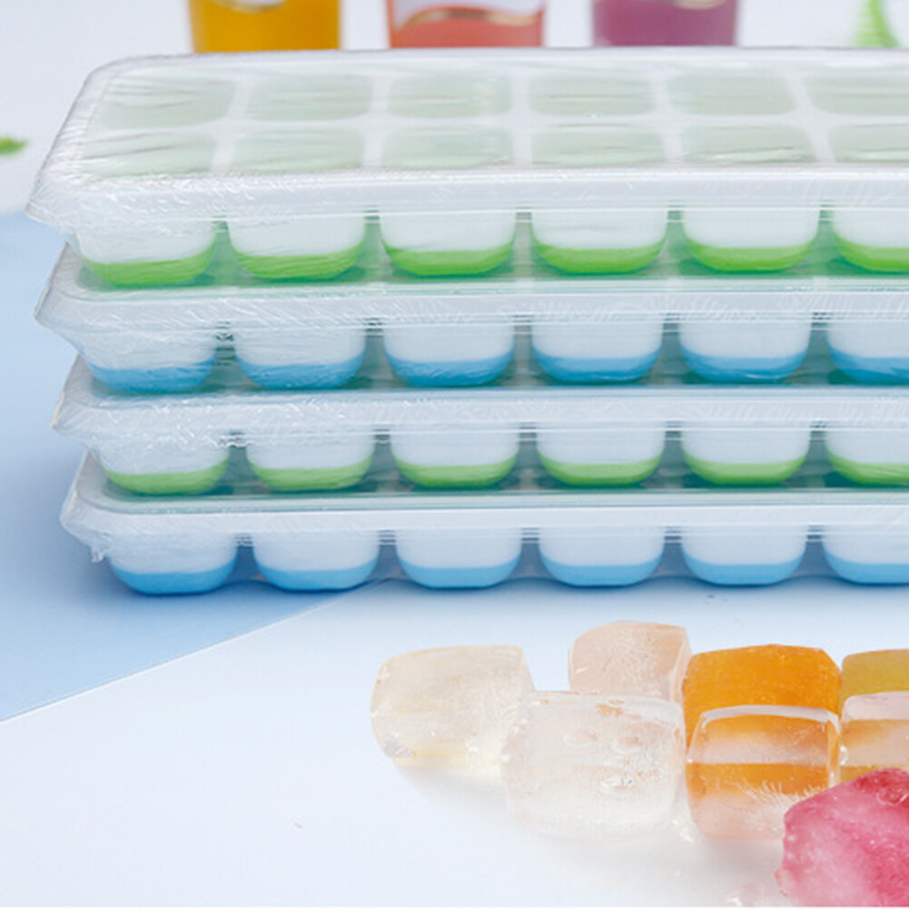 Ice Cube Tray, 4 Pack Silicone Ice Tray, 14 Ice Cube Molds with Lids, Stackable