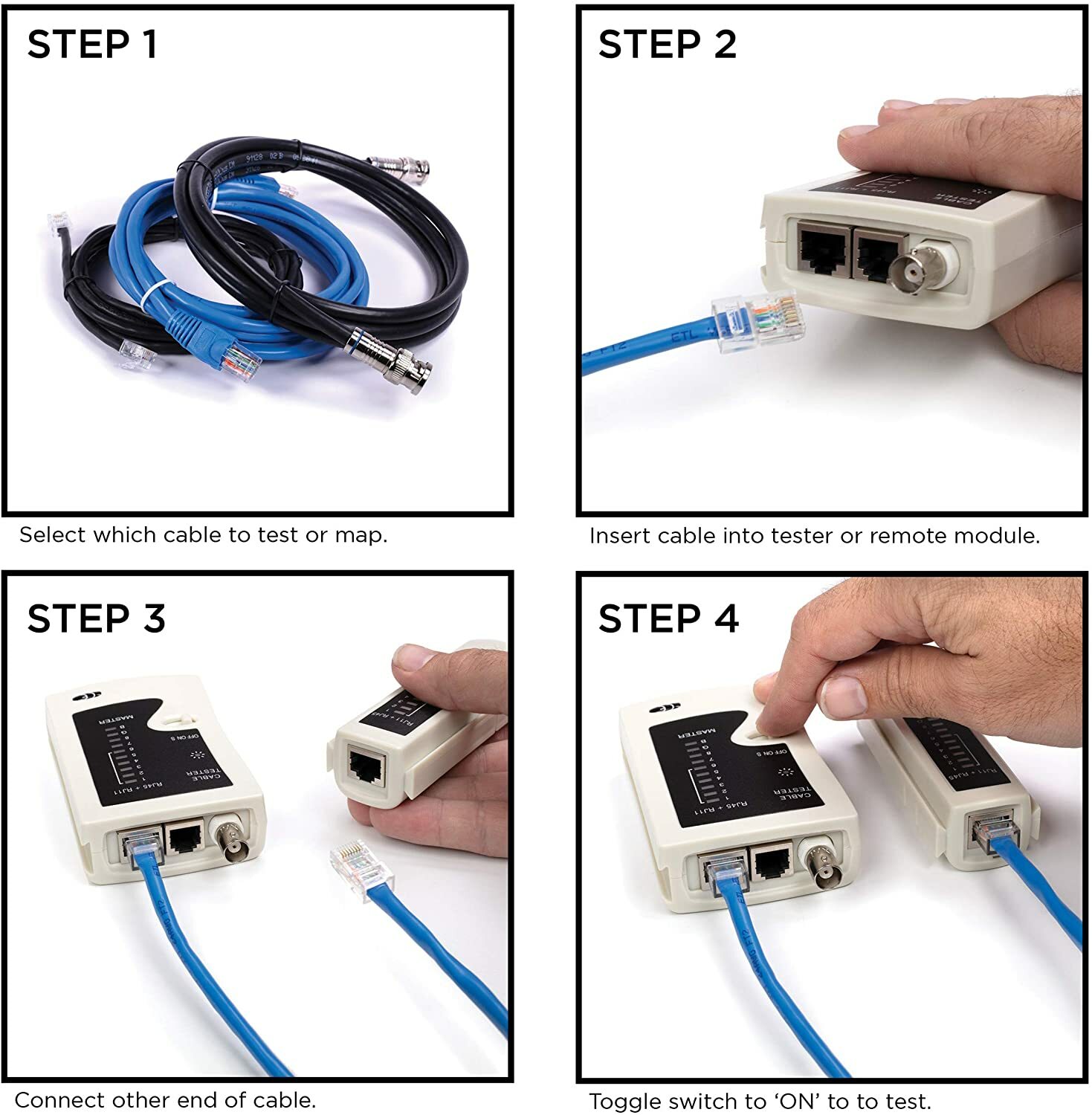 Universal Network Cable Tester Tool, BNC, RJ45, RJ11 (3-in-1) Multi-Tester White