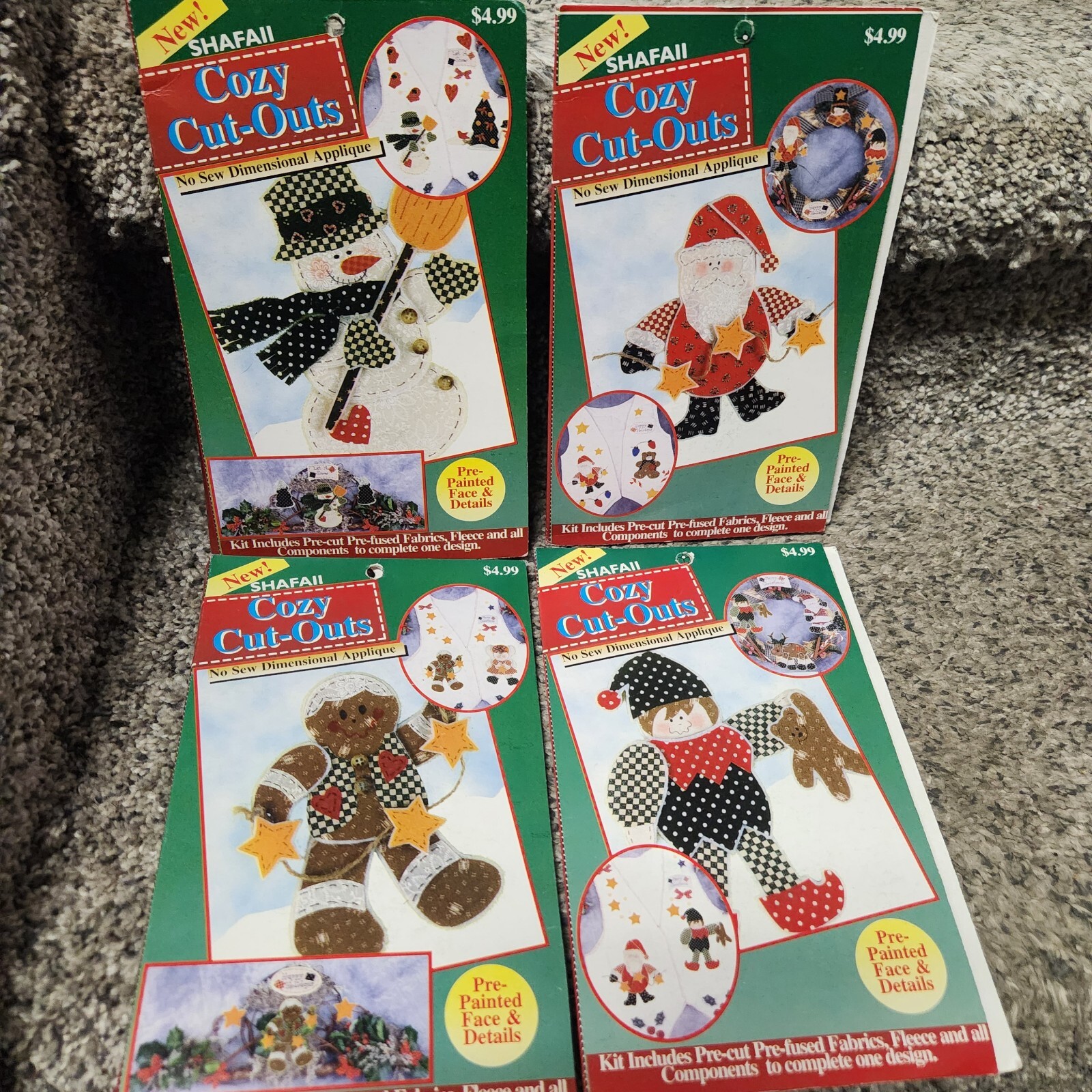 Set Of 4 Shafaii Cozy Cut Outs Christmas No Sew Appliques NEW Snowman Santa Elf