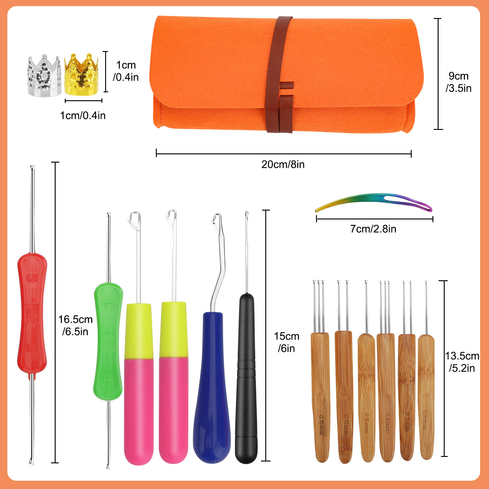 48 Pcs Dreadlock Crochet Hook Tool Set 6 Different Size Bent Latch Hook