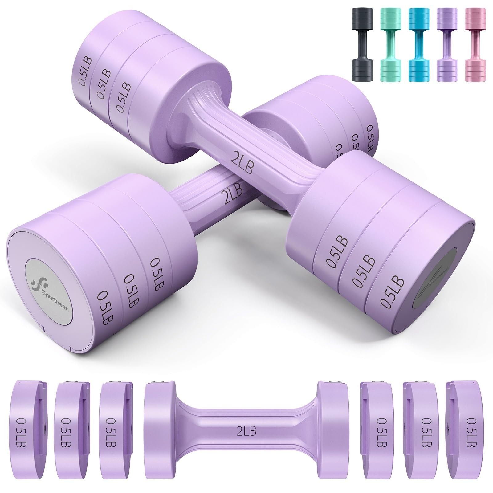 Adjustable Dumbbells Hand Weights Set: 1 Pair 0.9-4.5KG (0.9-2.3KG) Fast Adju...