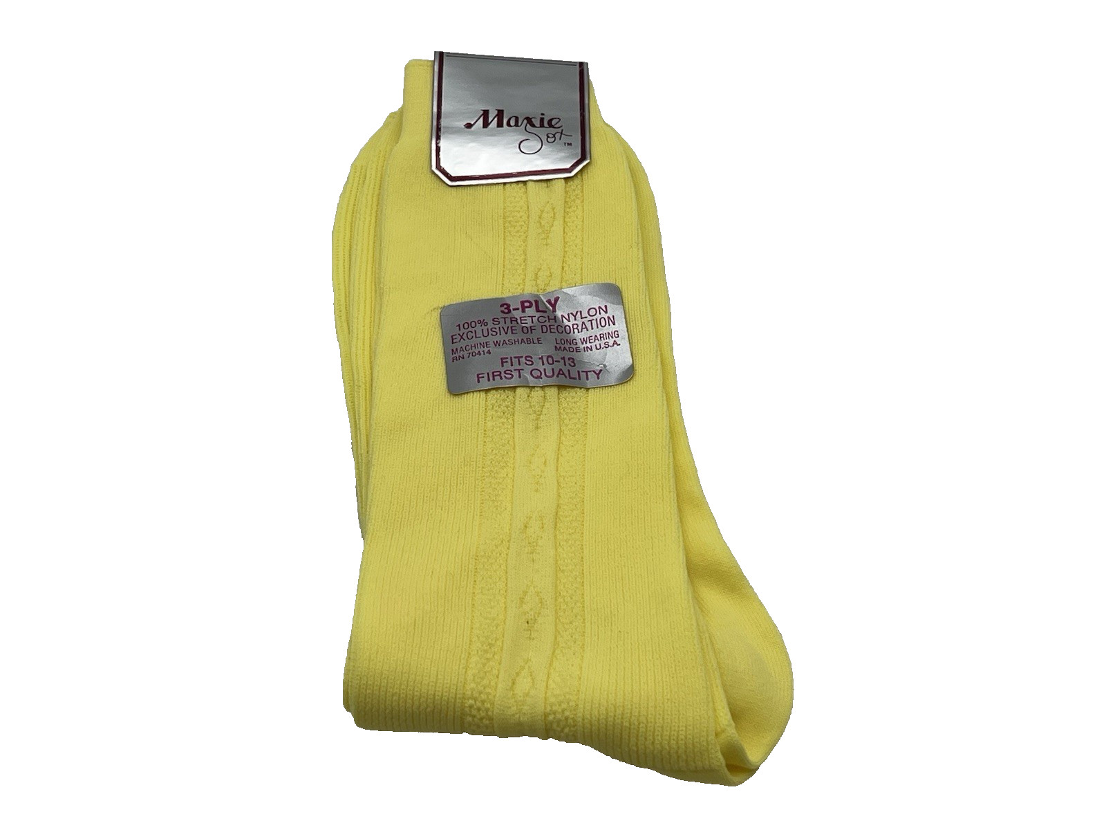 Vintage Maxie Sox Yellow 3-Ply Mens Dress Socks Nylon NOS Made In USA Size 10-13