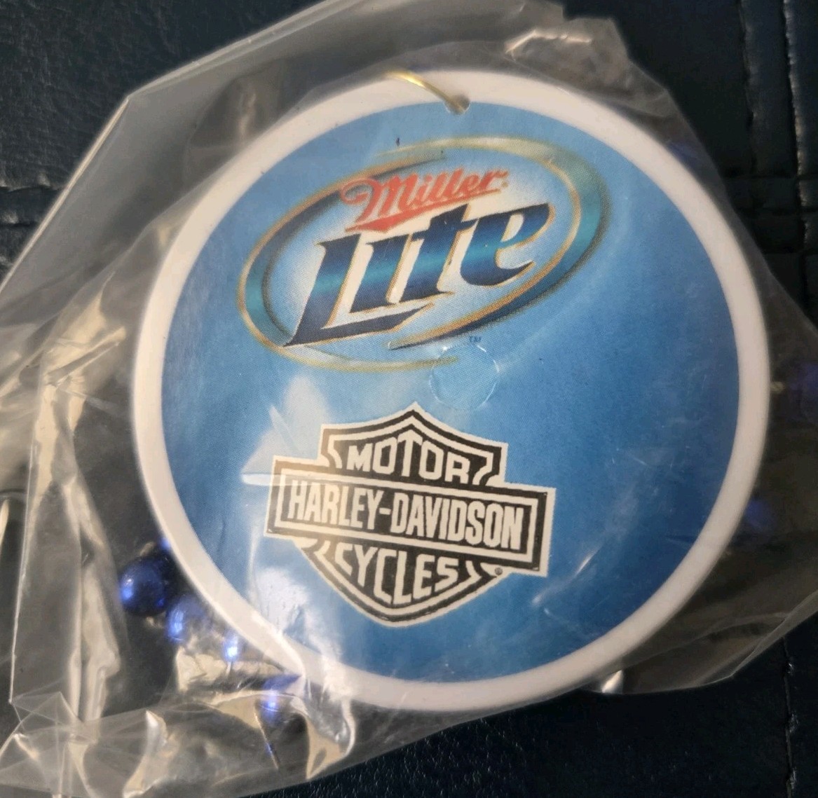 New! Rare! Harley Davidson Motorcycle & Miller Lite Beer Blue Beaded Necklace