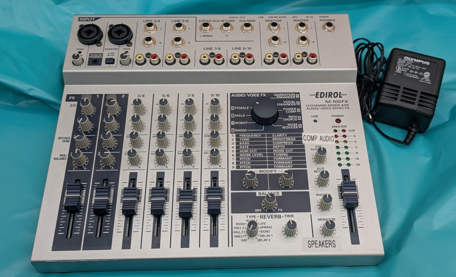 M-100FX 10-channel Mixer USB w/ Audio/Voice Effects w AC Adapter M100fx