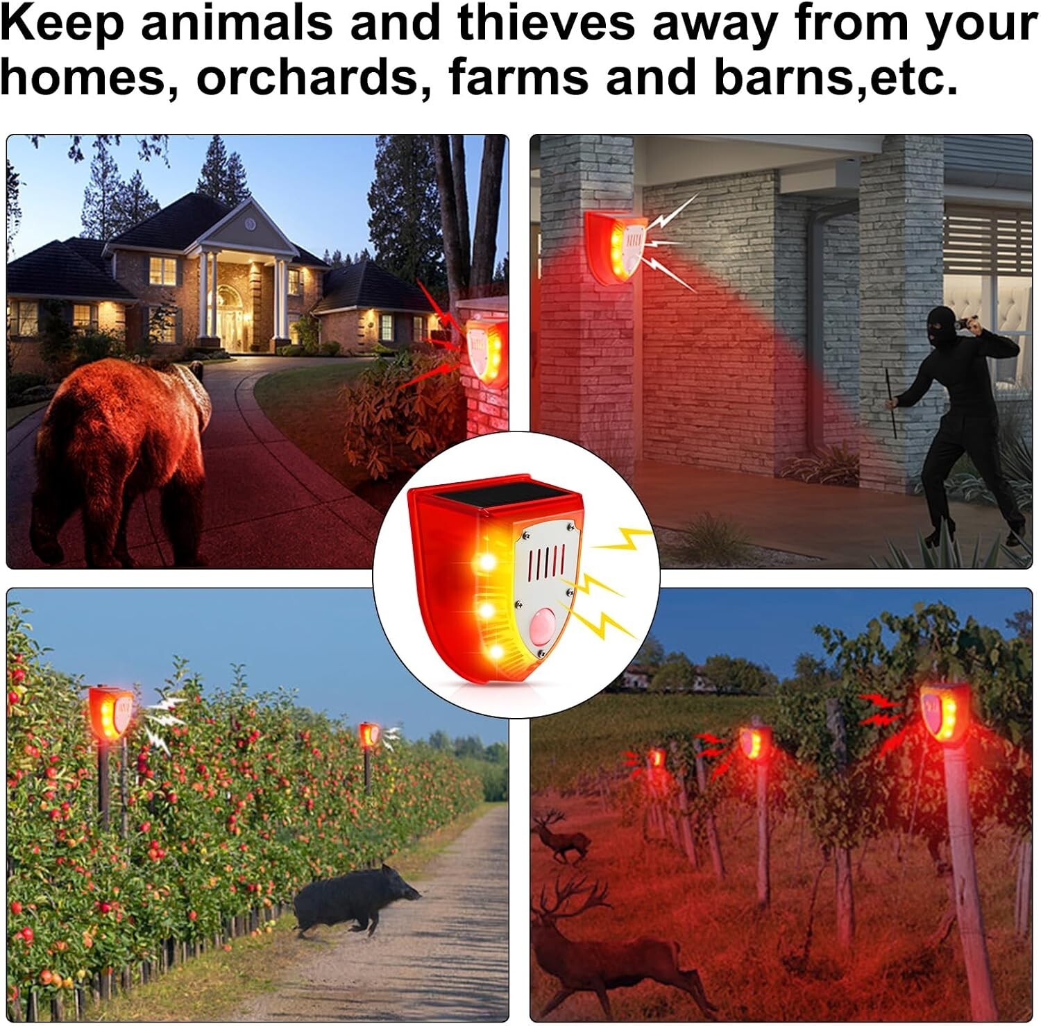4Pack Solar Alarm LED Light Strobe Wireless Motion Sensor Detector Warning Lamp