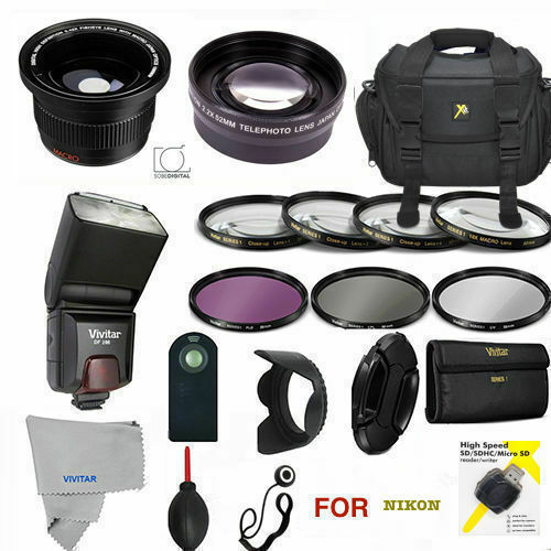 Nikon D3400 / D5600 55mm PRO Accessory Kit - Bag, Lenses, FLASH & Hood Included