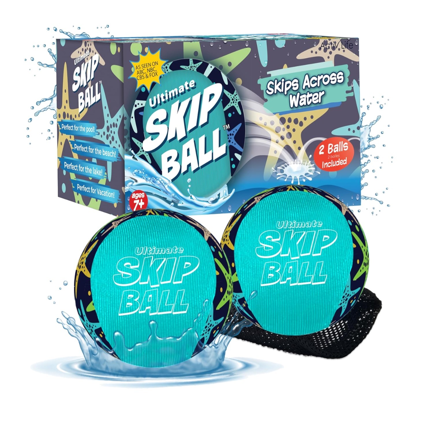 Ultimate Water Skip Balls Set - 2 Pack Vibrant Starfish Blue for Pool Fun