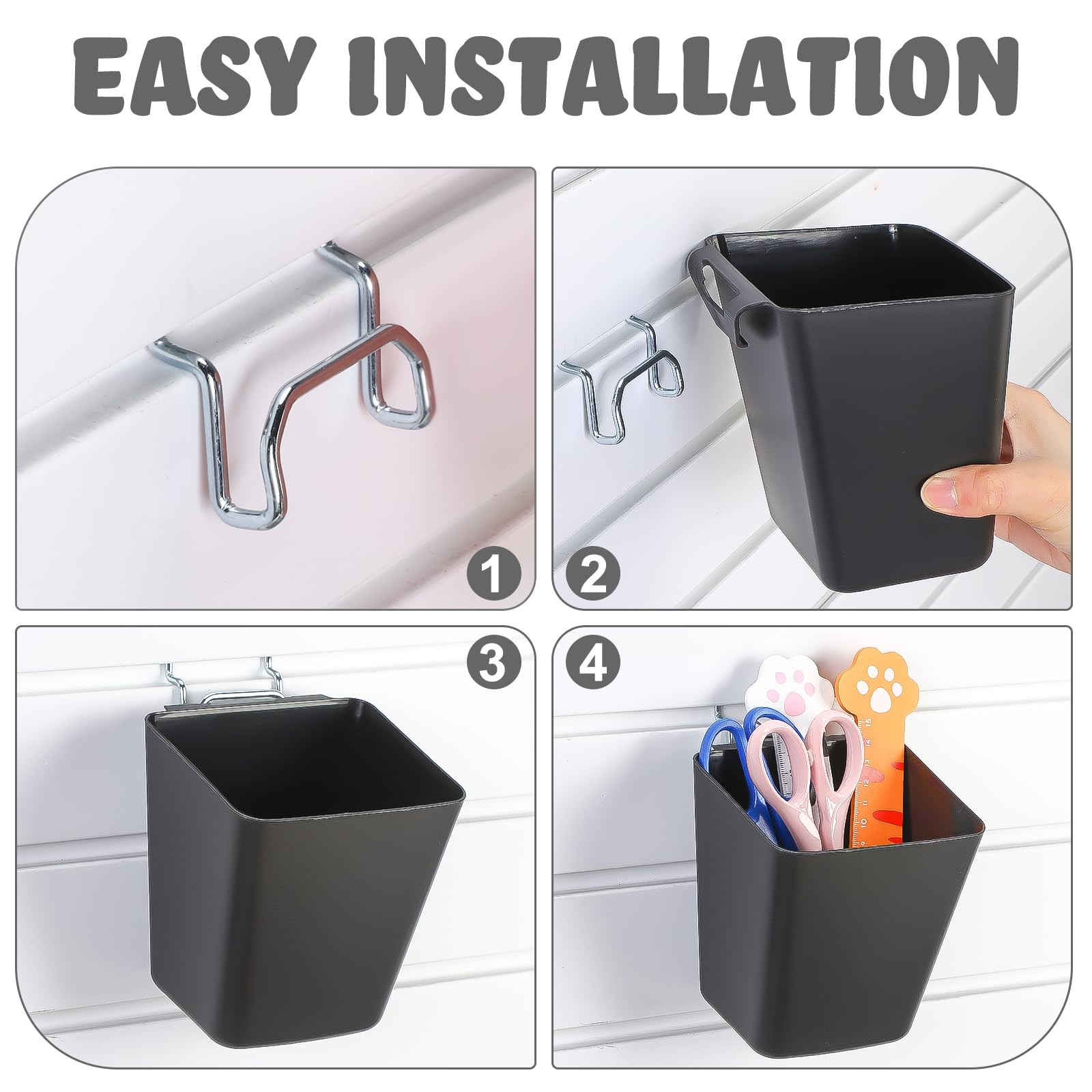 6 Pcs Slatwall Cups with Hook Loops Plastic Large Size Slatwall Bins Organize...