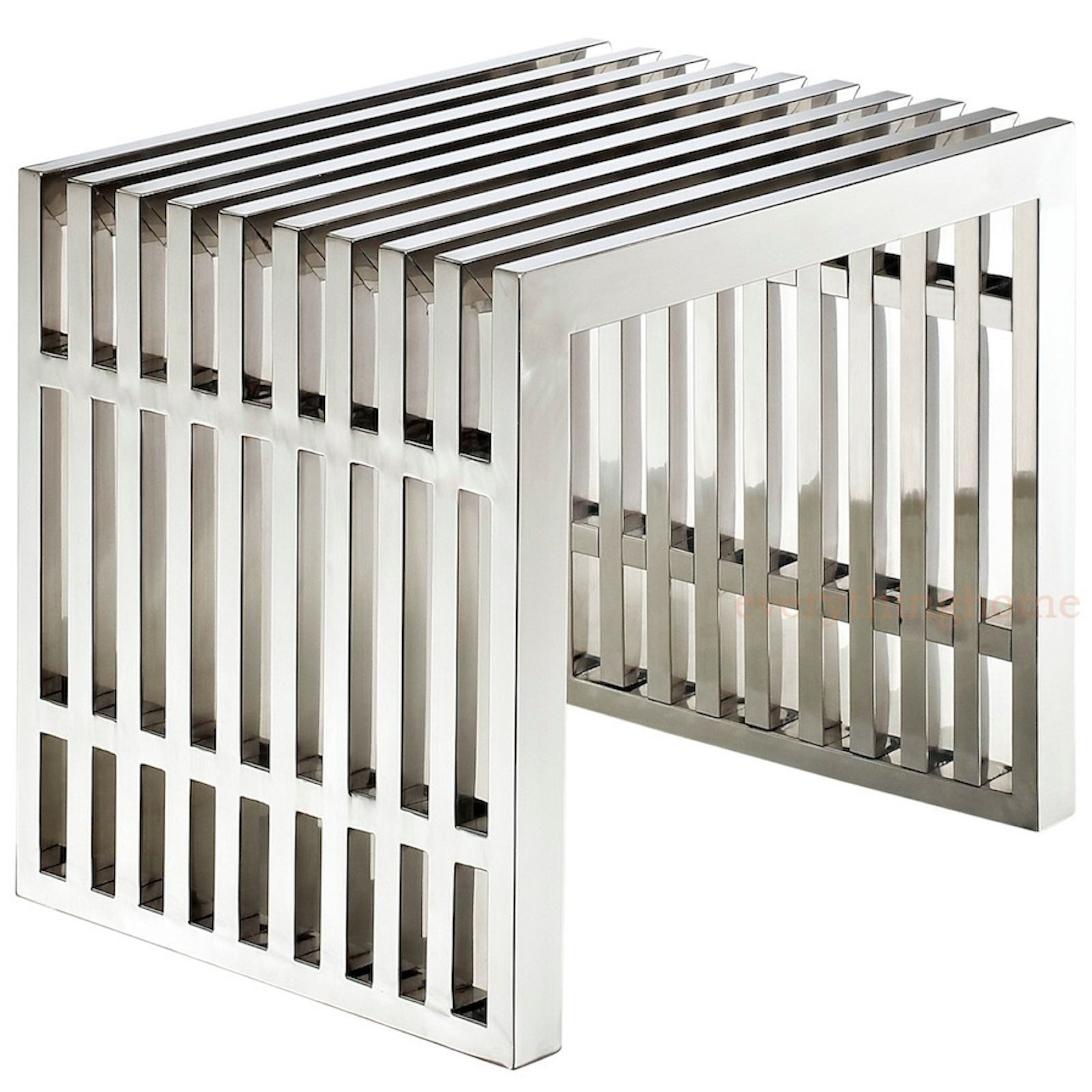 Stainless Steel Slat Grid Bench Seat End Side Table Stool Nuevo Amici Style