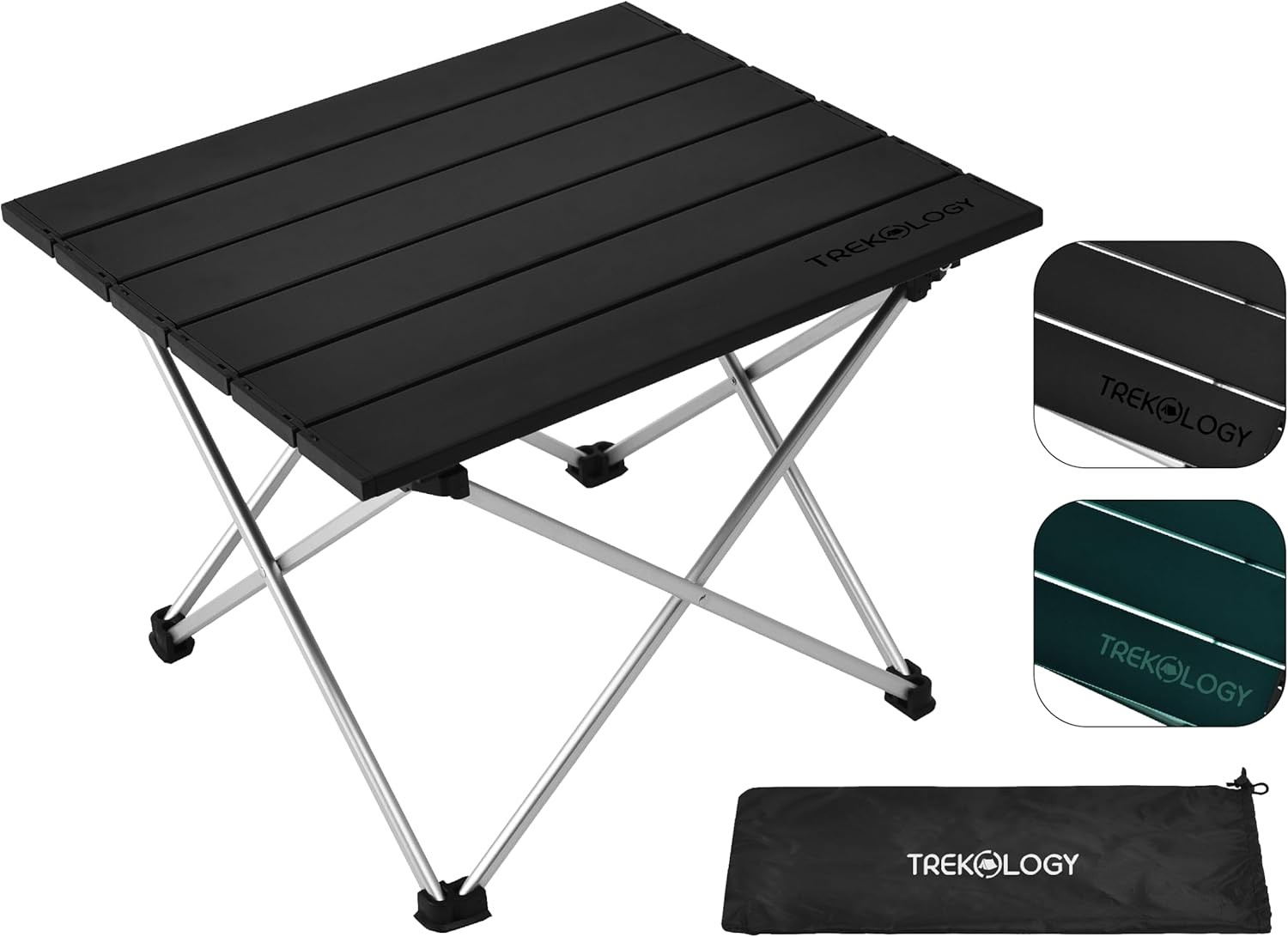 TREKOLOGY Small Camping Table - Beach That Fold Up - Obsidian Black