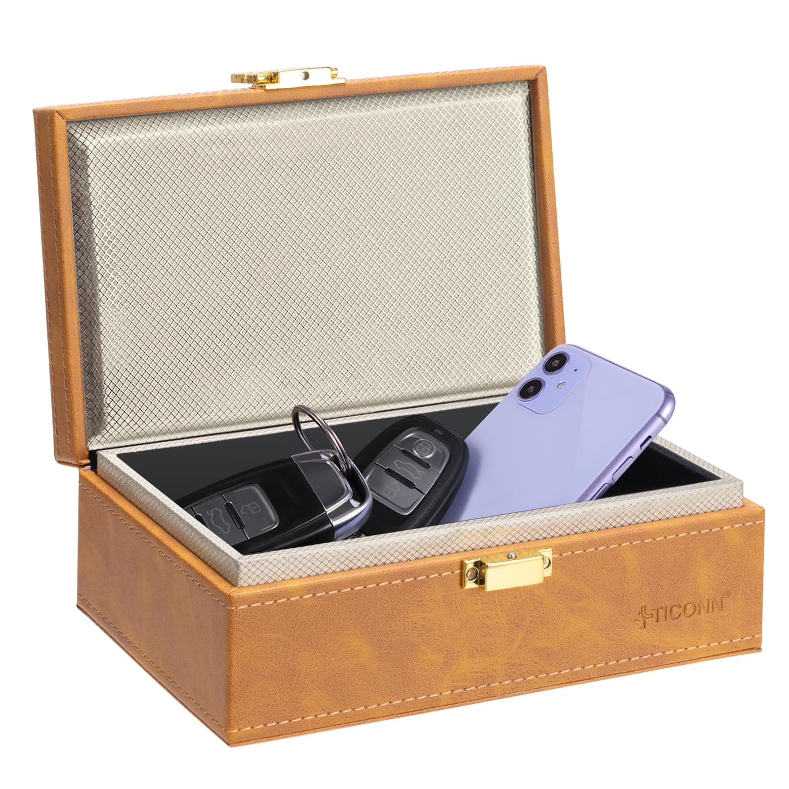 TICONN Faraday Box, Car Key Fob 8.38"(L)x5.25"(W)x3"(H), PU Leather Yellow