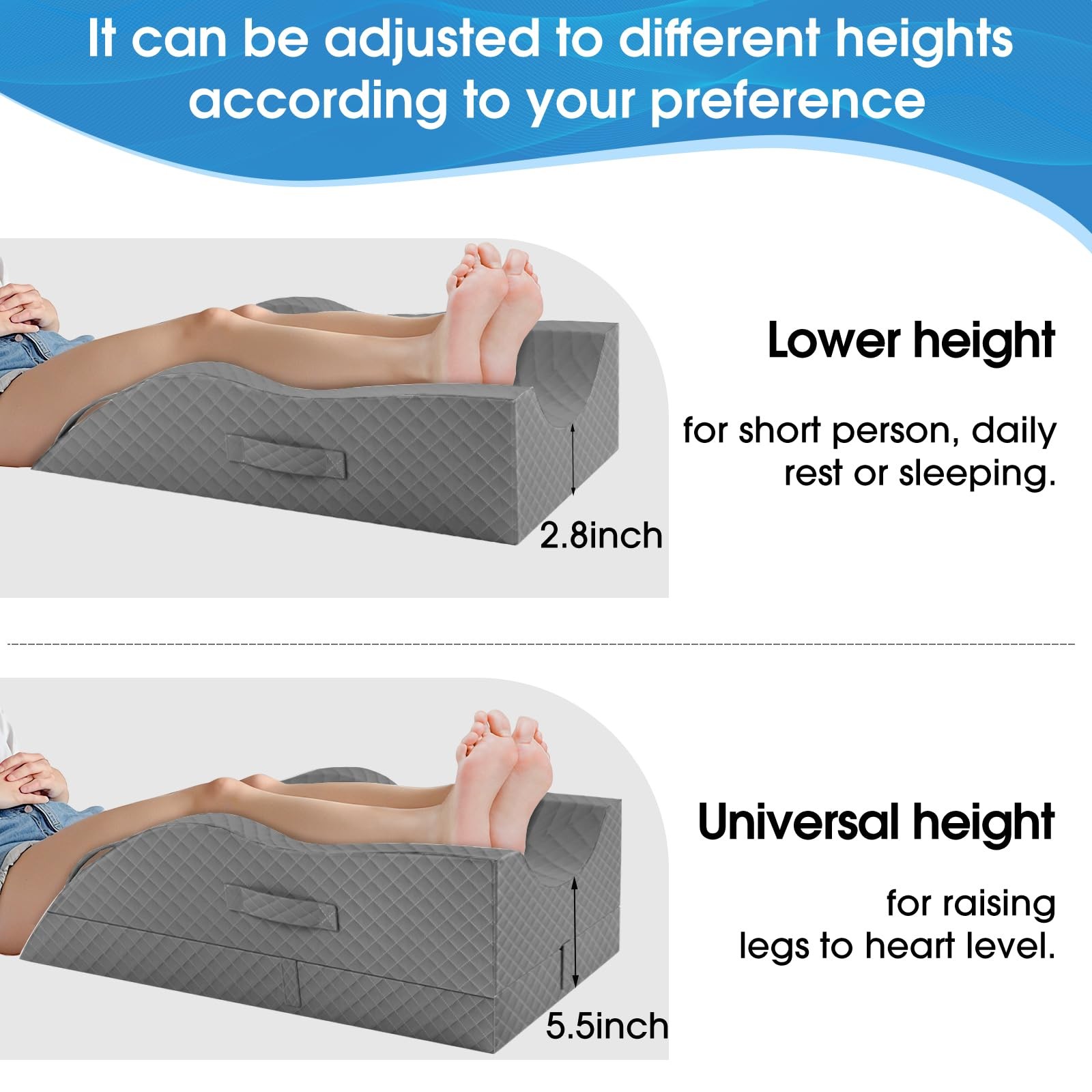 Elevation Pillows for Leg After Surgery, Memory Foam Adjustable Wedge Pillow ...