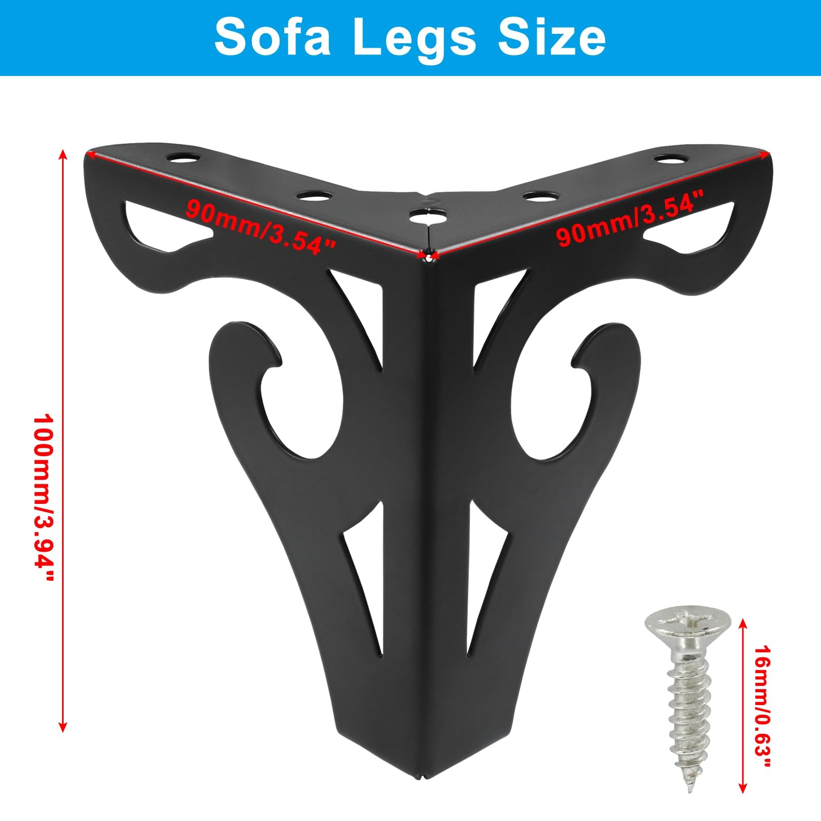 Piutouyar 4 Inch Hollow Out Furniture Legs Set of 4, Black 4 inch,