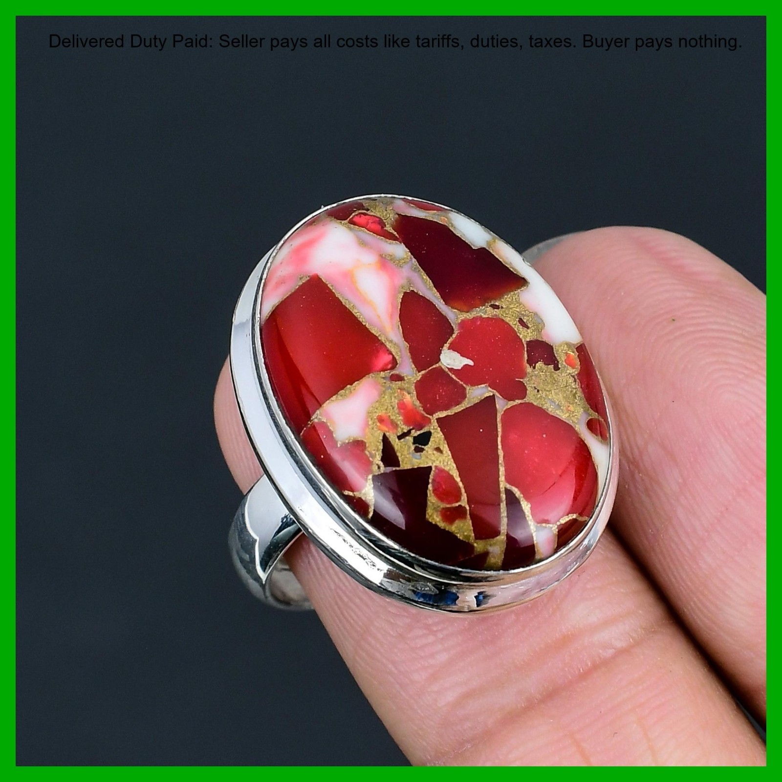 Kingman Red Mohave Copper Turquoise Stone Statement Elegant Ring Sterling Silver