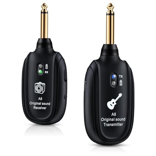 Wireless Guitar System UHF 2 Modes, Rechargeable Li-Battery, 100ft Range, A8