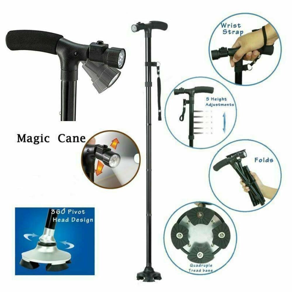 Retractable Safety Walking Cane Folding Adjustable Walking Stick With LED Light