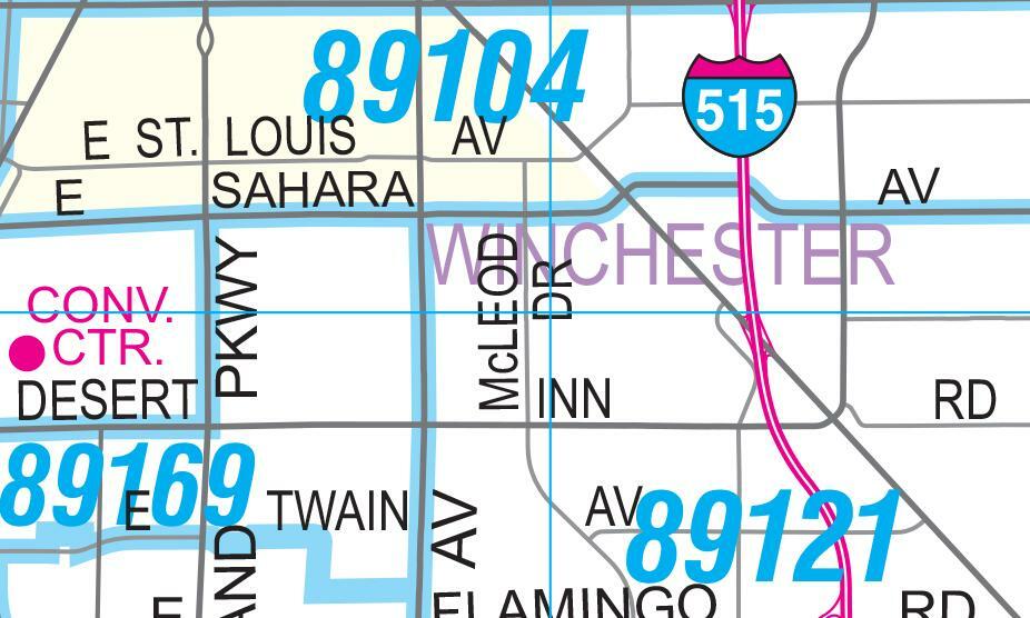 Metropolitan Las Vegas Major Streets & Freeways with ZIP Codes Desk Map