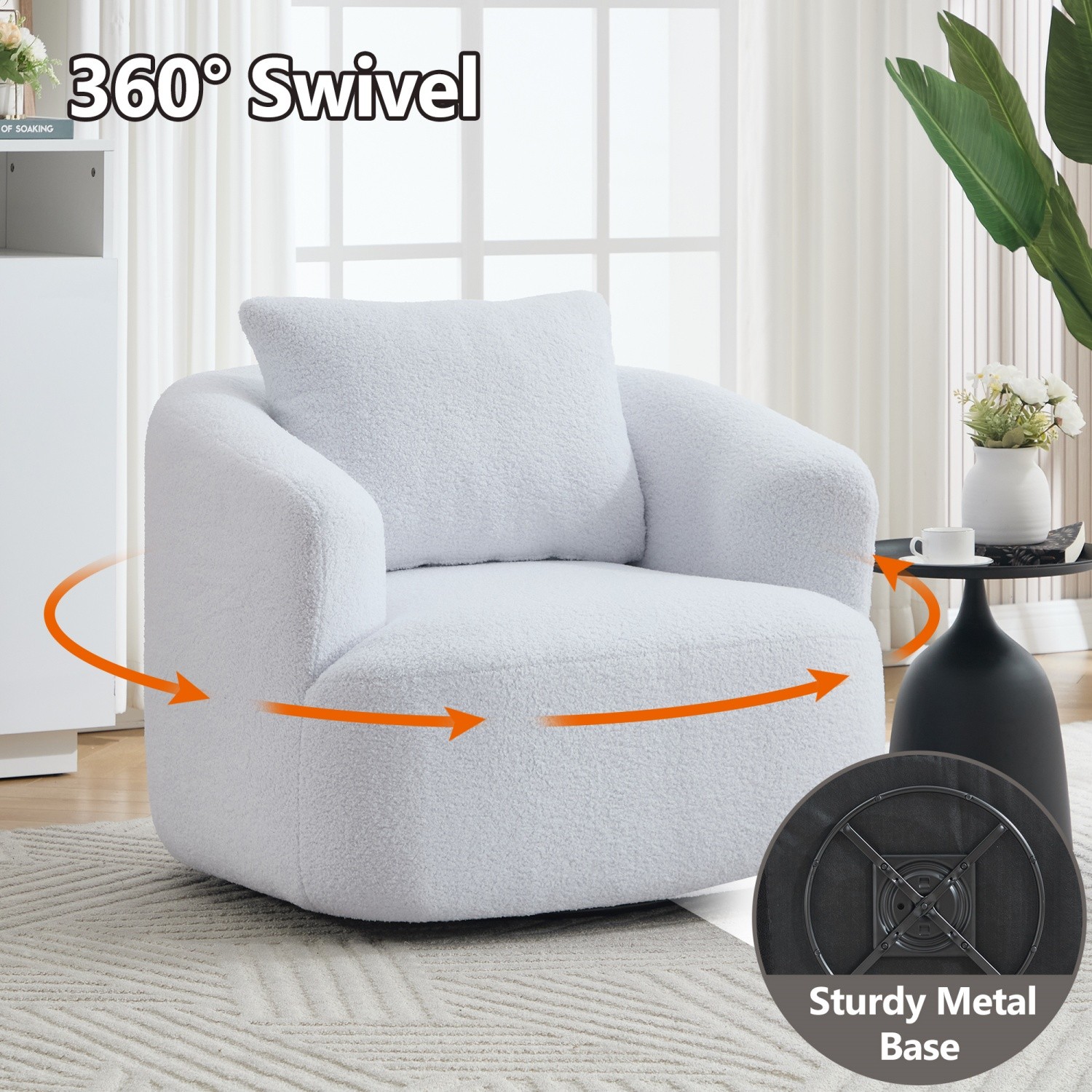 Modern 360° Swivel Accent Chairs Teddy Fleece Upholstered Sofa for Living Room
