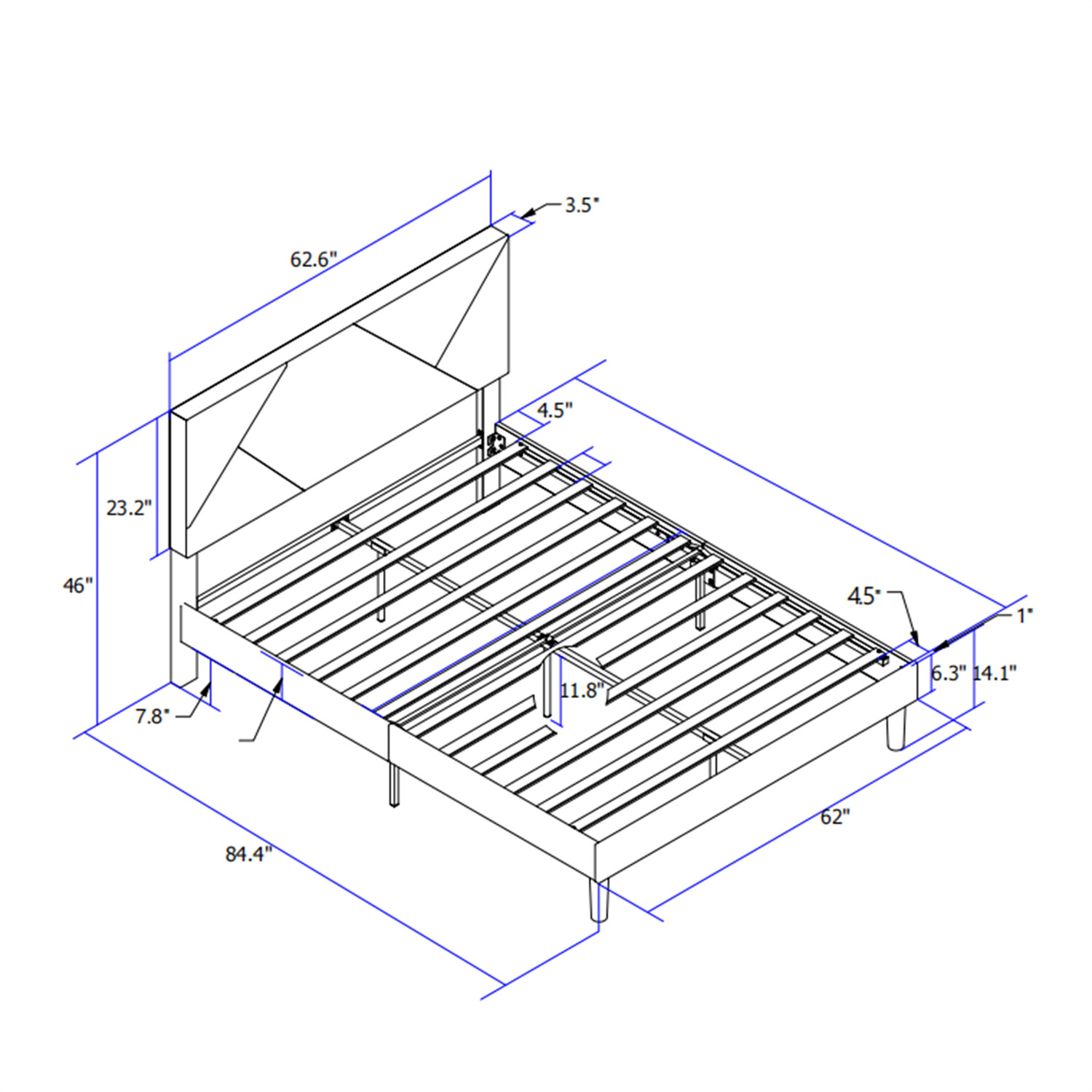 Queen Size Bed Frame Upholstered Platform Bed Frame w/ Upholstered Headboard US