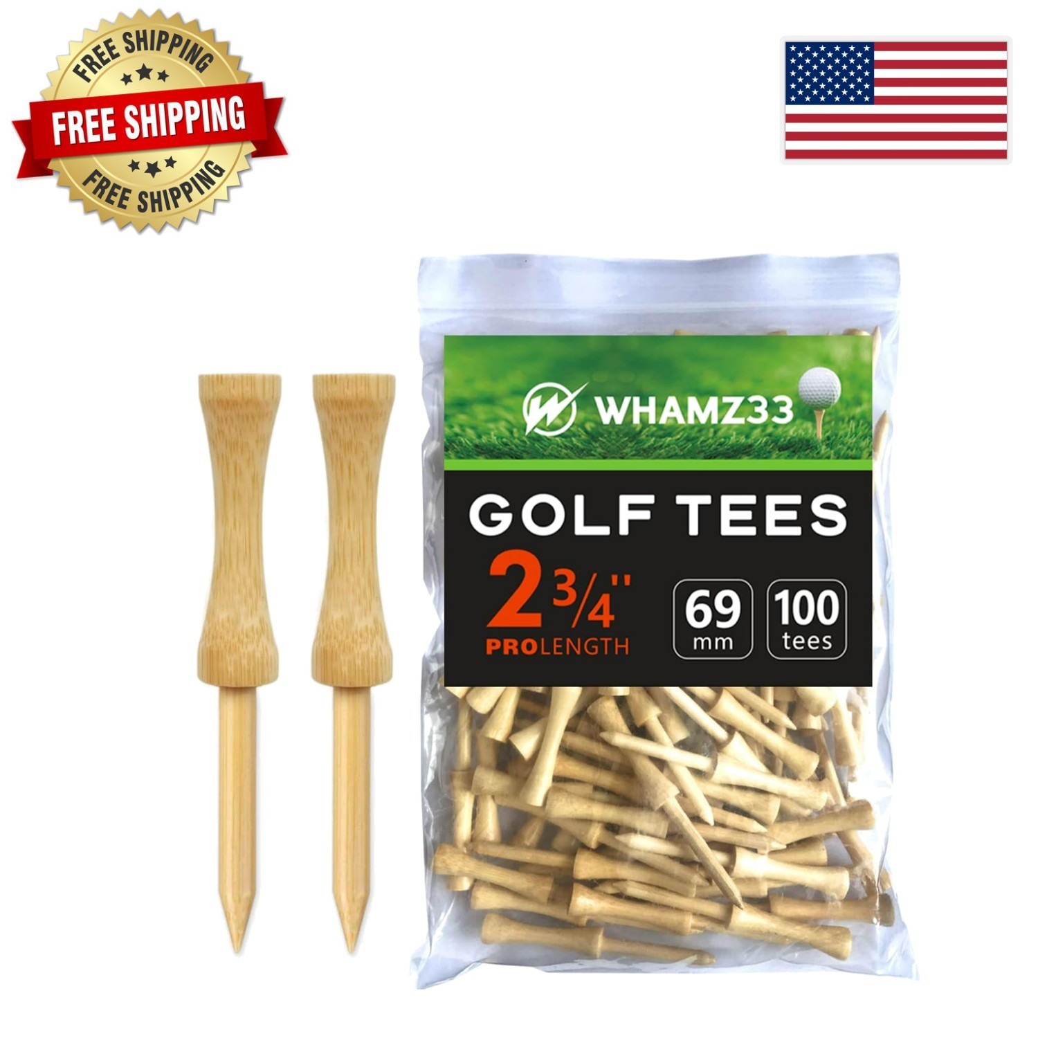 100 Pack Bamboo Step Down Golf Tees - Durable & Eco-Friendly Performance