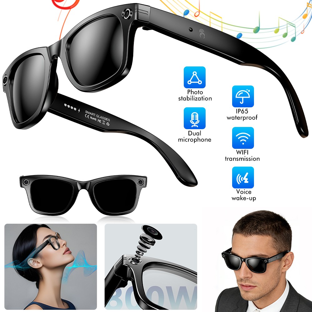 AI Smart Glasses Camera 8M Video Bluetooth Call Voice Assistant Music Translate