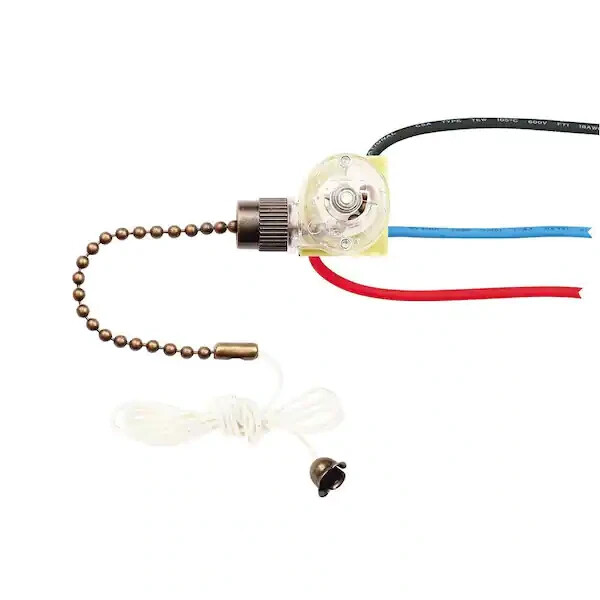Commercial Electric Antique Brass 3-Way Ceiling Fan Light Pull Down Switch 82355