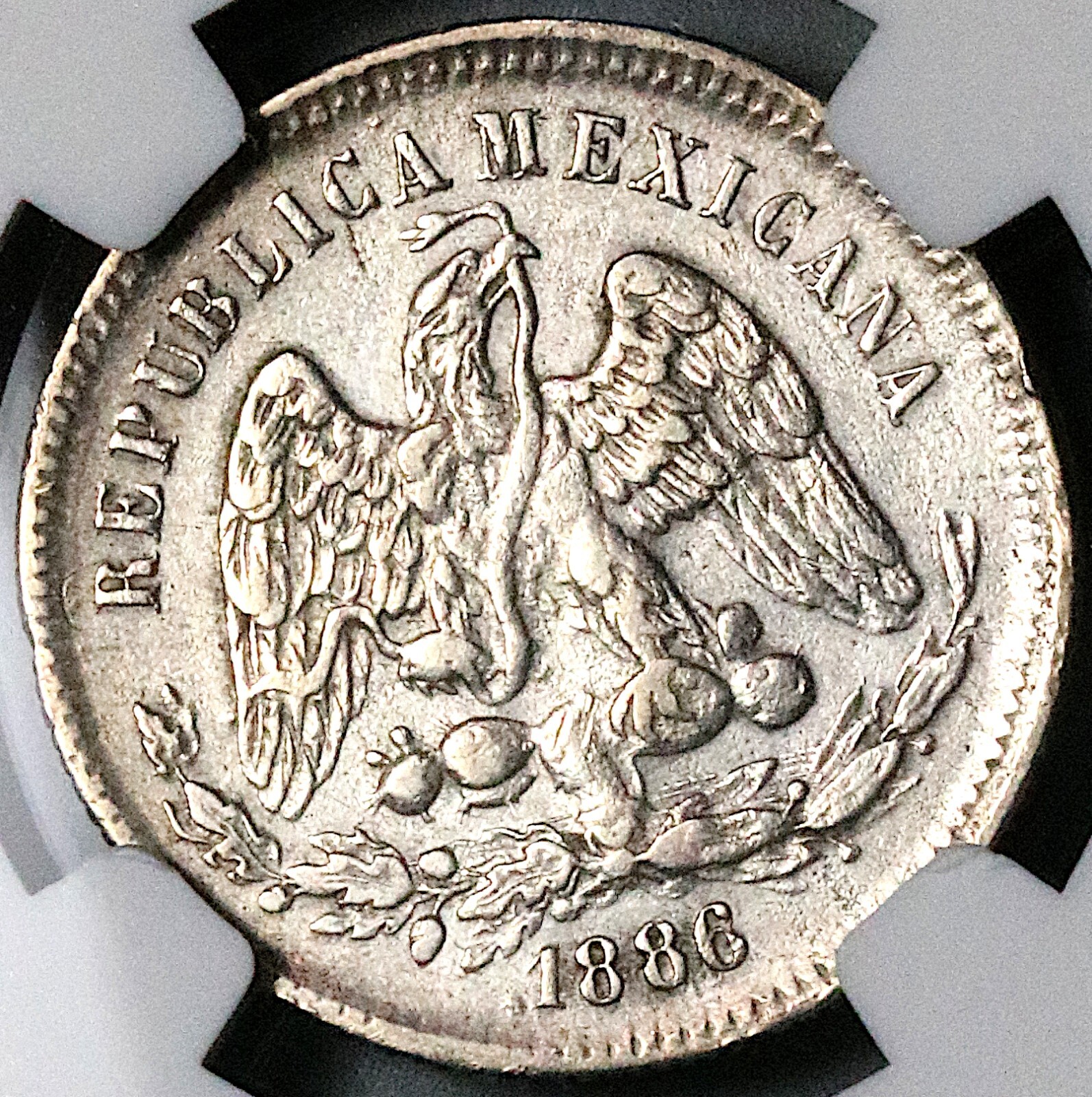 1886-CH NGC AU 50 Mexico 25 Centavos Chihuahua 22k Silver Coin POP 1/0 25020502C