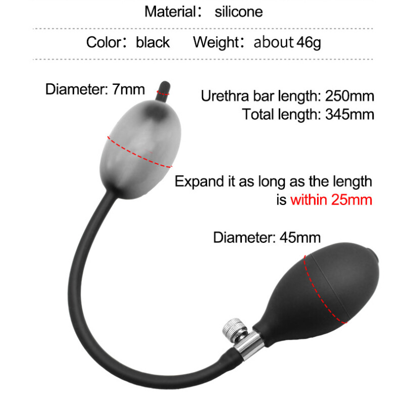 Men Silicone Inflatable Penis Plug Dilator Urethral Sounding Stretcher with Pump