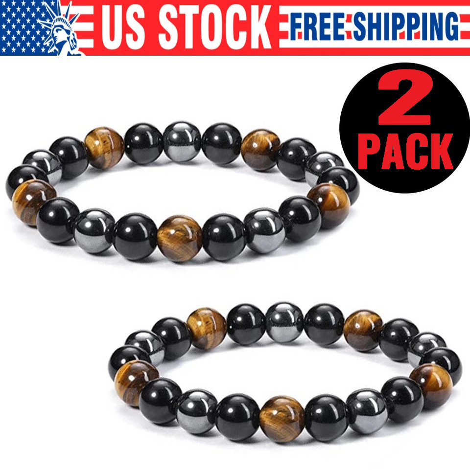 Natural  Energy Healing Stretch Bracelet Stone Hematite Tiger Eye for Men Women