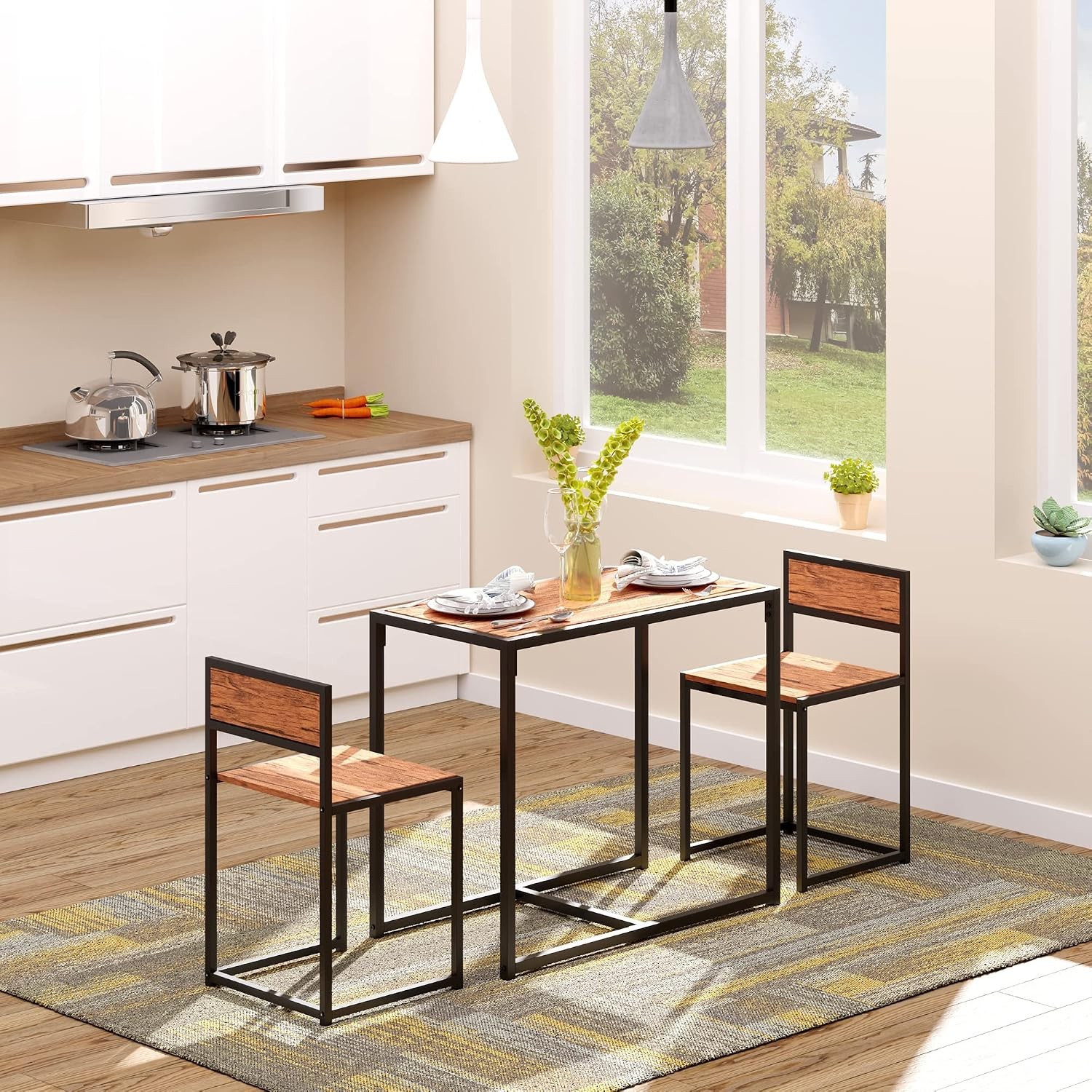 Small Dining Table Set for 2, Kitchen Table and Chairs Set, Compact Dining Sets