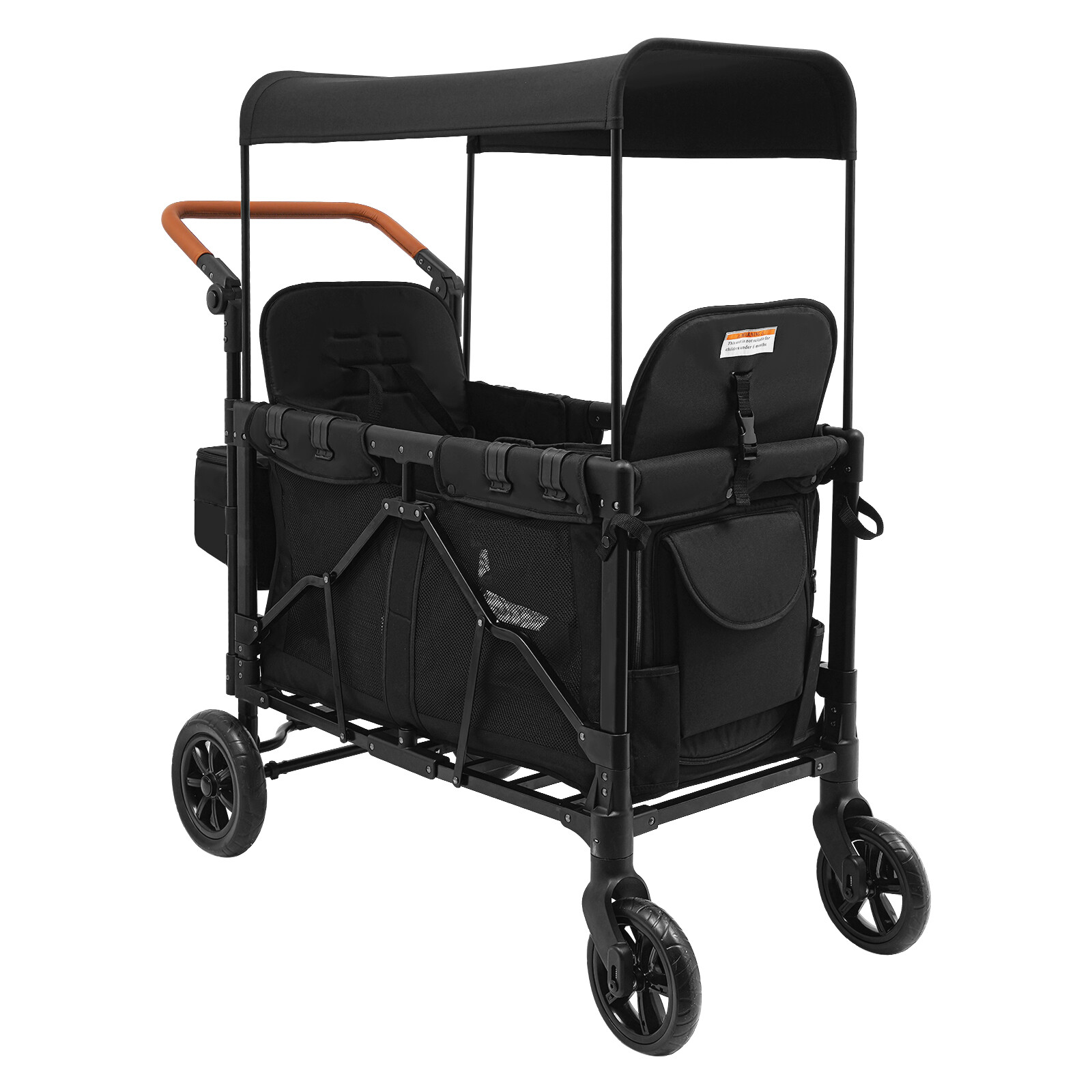 2 Kids Wagon Cart 2-Seat Stroller Wagon Collapsible Quad with Canopy For Travel