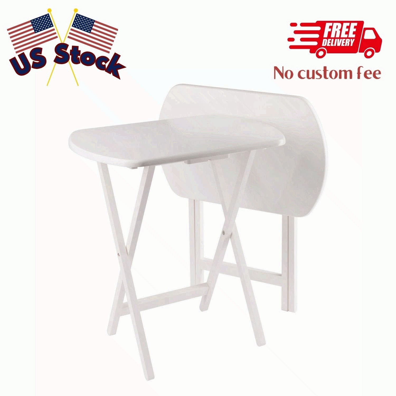 2-Pc Oversized Snack Tables, White Finish, Elegant, Dual Functionality