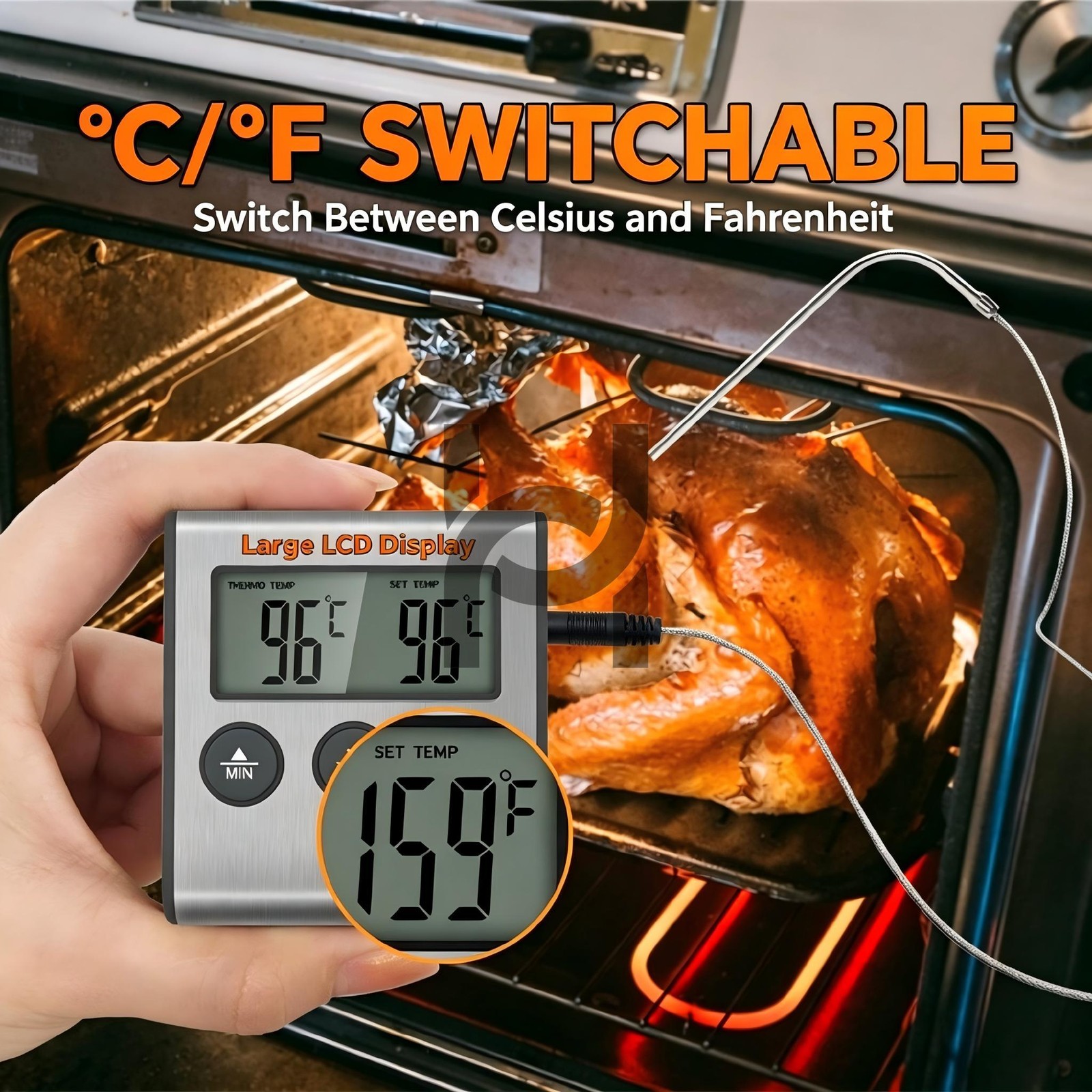 Digital Cooking Meat Thermometer With Timer Probe For Kitchen BBQ Roasting