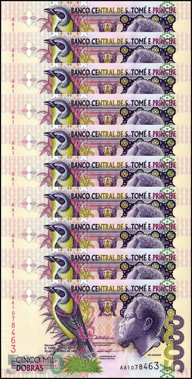 St. Thomas & Prince 5000 Dobras, 2013, P-65d, UNC X 10 PCS