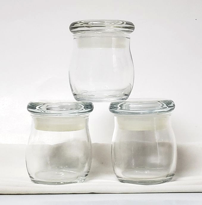 3 Tiny WHITE BARN Candle Jars/Lids, EMPTY 1.75oz CLEAN w/Yellow-ish Plastic Ring