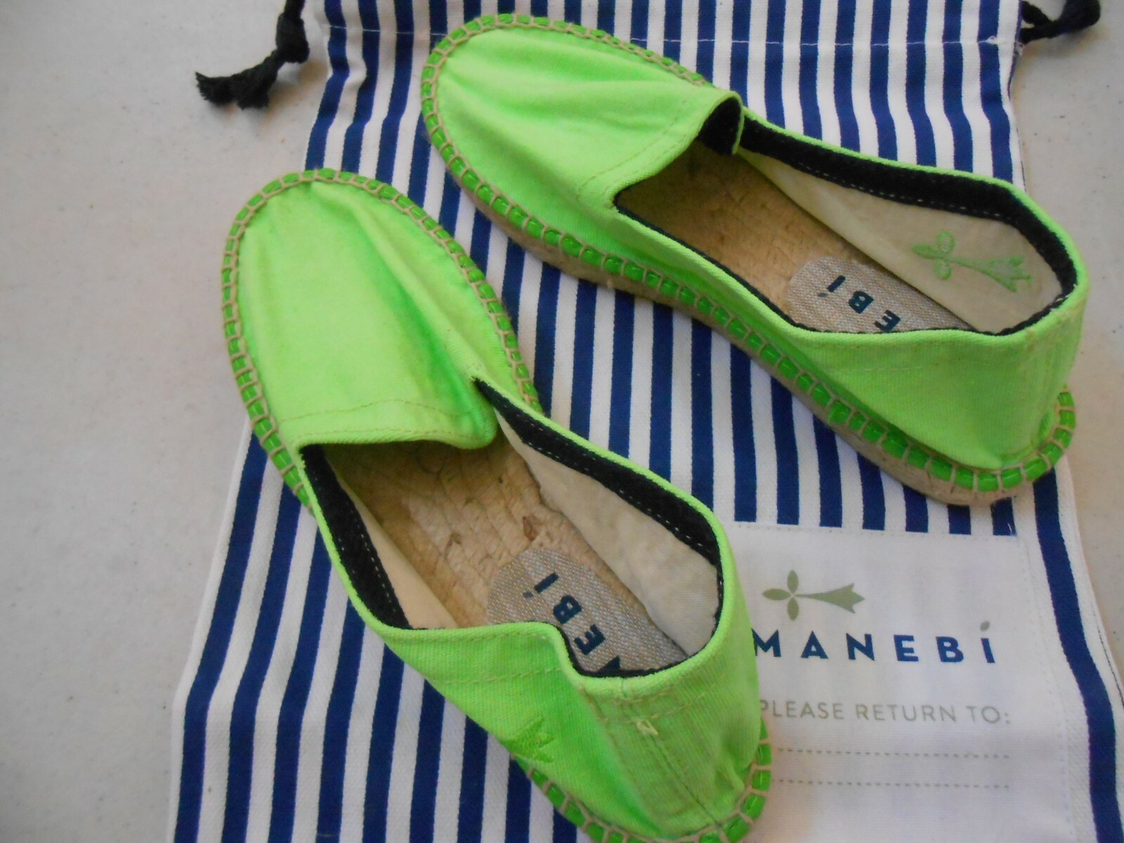 SIZE 38 MANEBI ESPADRILLE HF3N00 FLUOR GREEN COLOR NEW SHOES SPAIN US SIZE 7.5