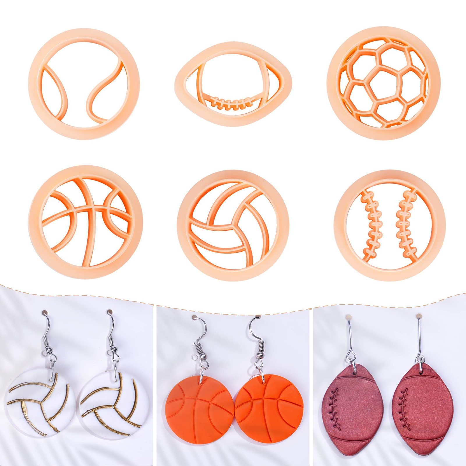 Puocaon Sports Polymer Clay Cutters - 6 Shape Sports Balls Set for Jewelry Ma...