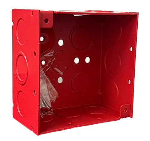 4" Square Junction Box Red 2-1/8" Deep (4) Combo (8) 1/2" Side KO's, Box of 25