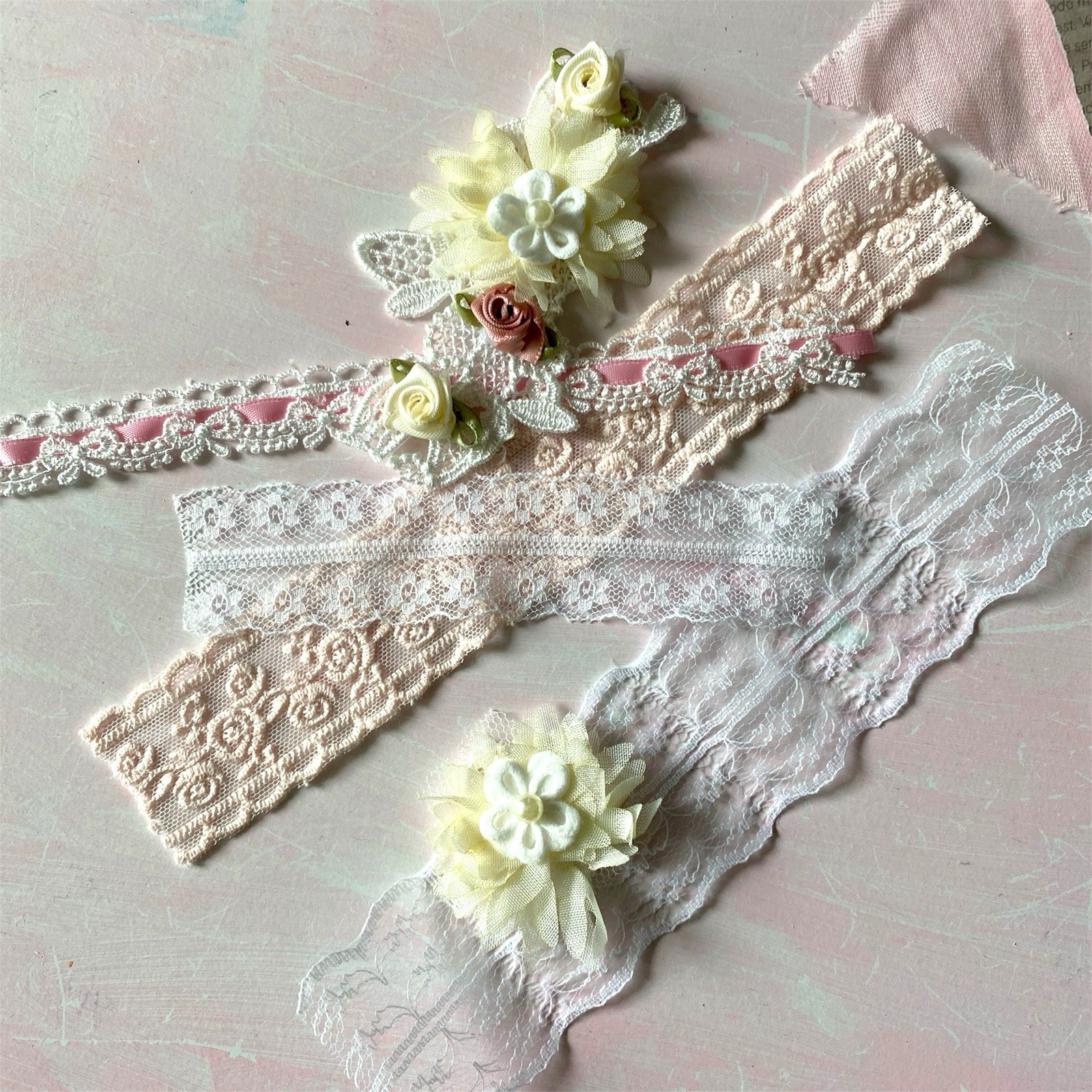 10pc Shabby Chic Handmade Junk Journal Making Kit Ephemera, Lace, Cards, Pockets